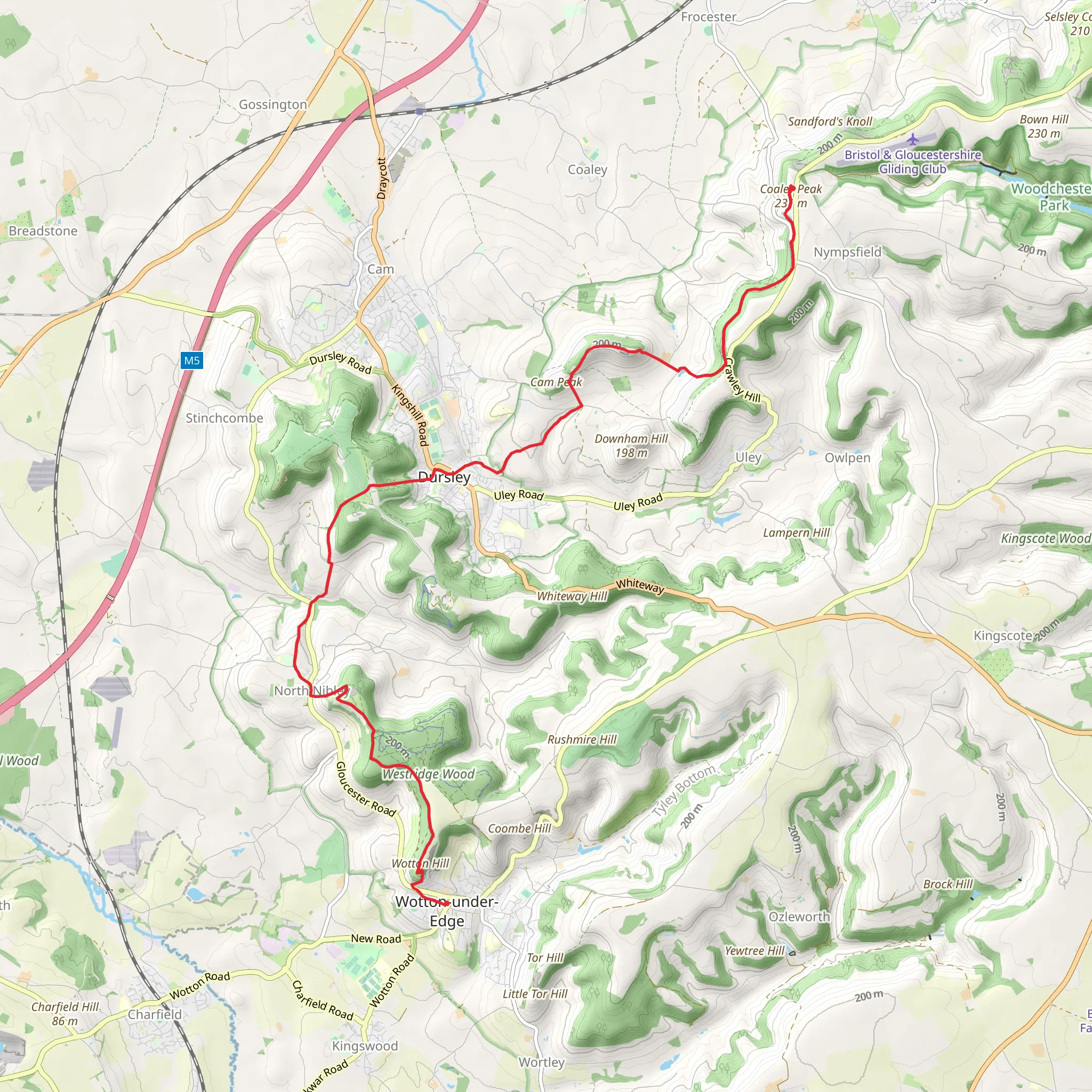 Coaley Peak to Wotton Under Edge Walk mobile static map