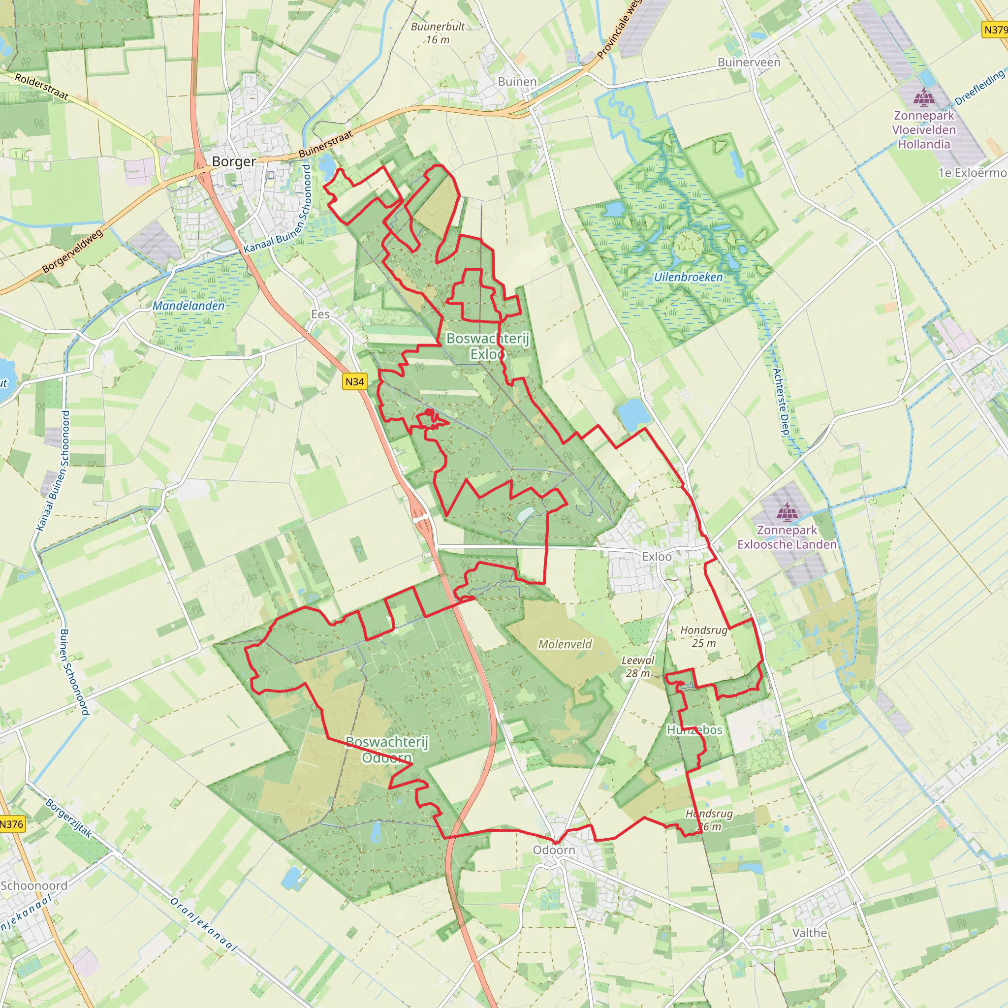 Boswachterij Exloo, Hunzebos and Boswachterij Odoorn Loop mobile static map