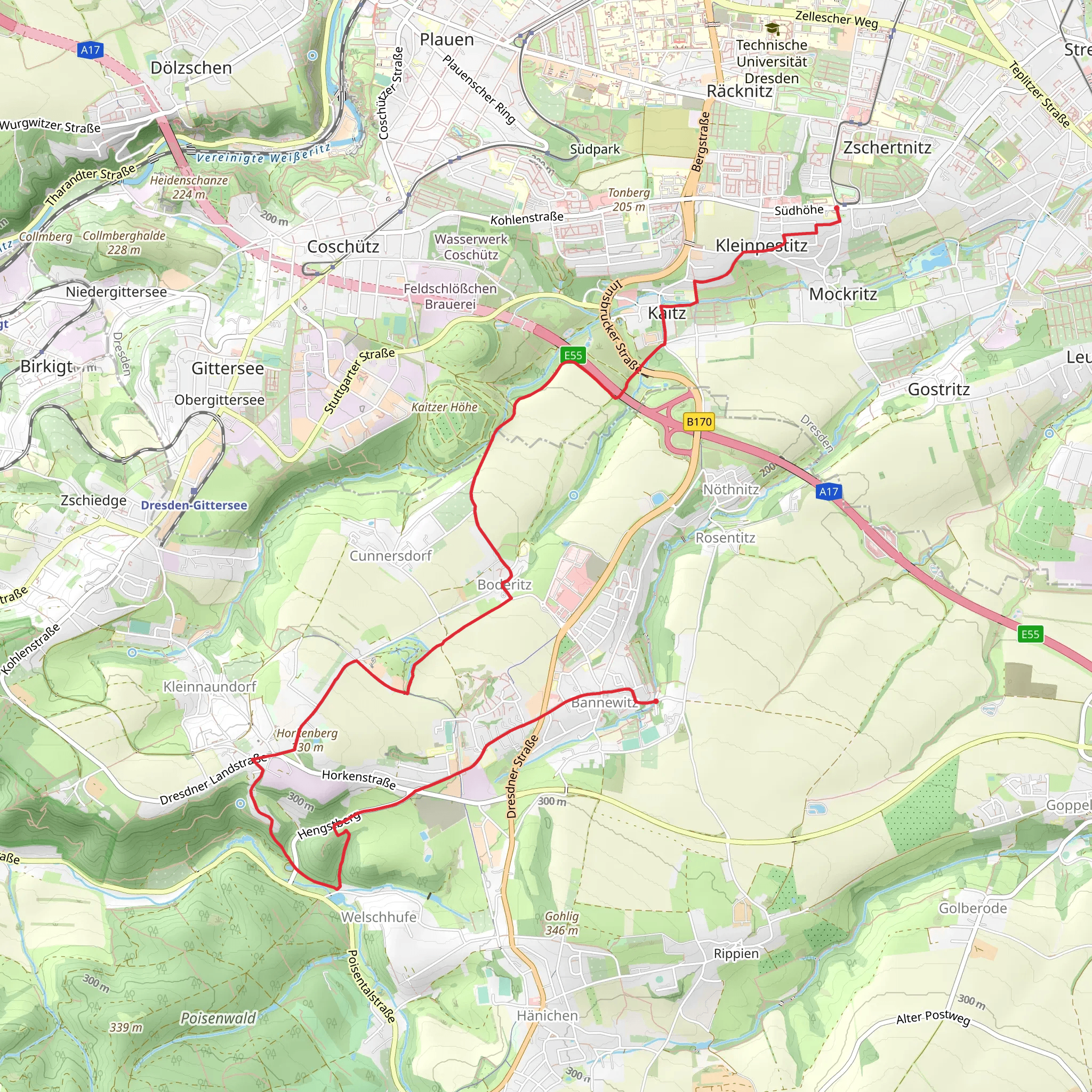 Zschertnitz to Bannewitz via Freitaler Rundweg mobile static map