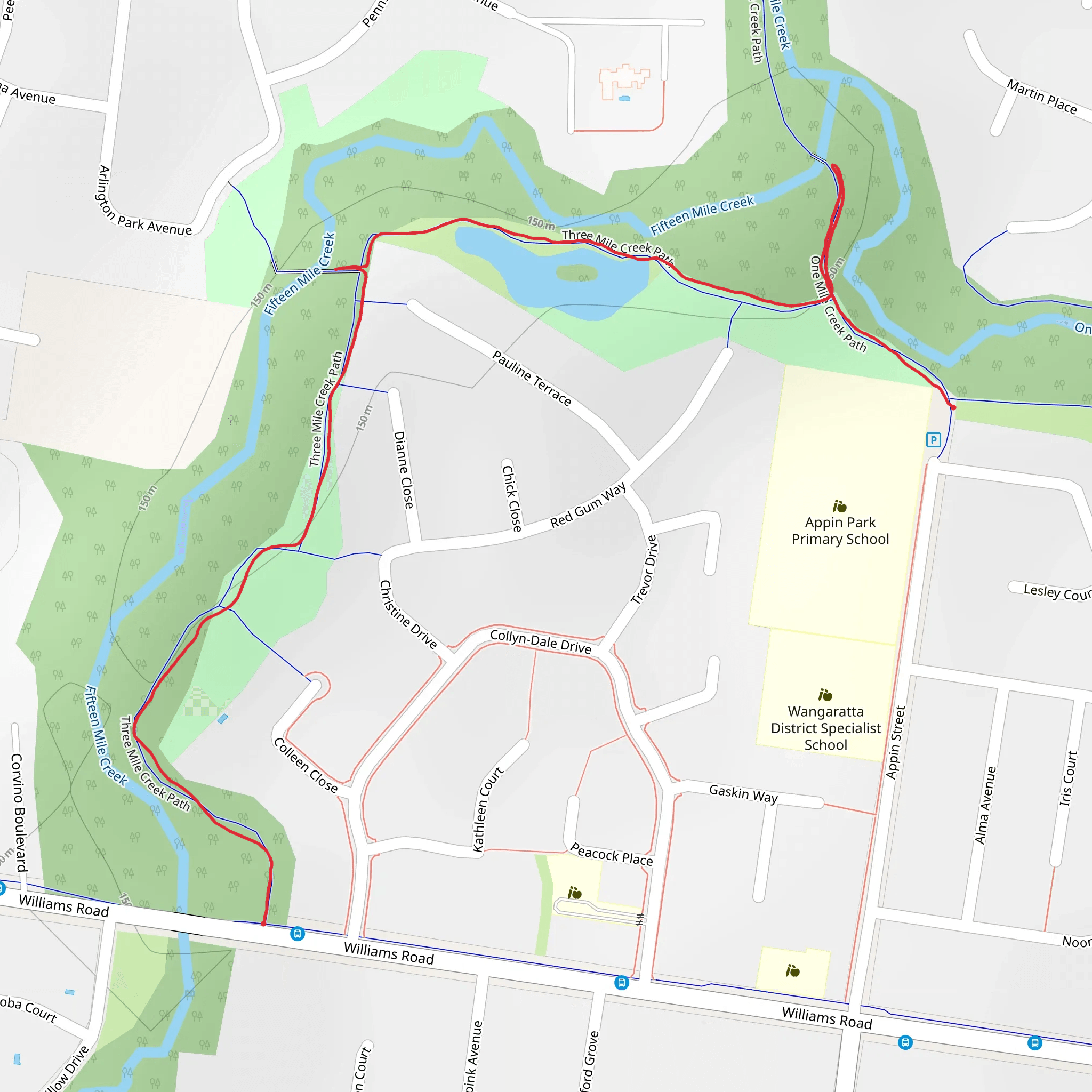 Three Mile Creek Trail mobile static map