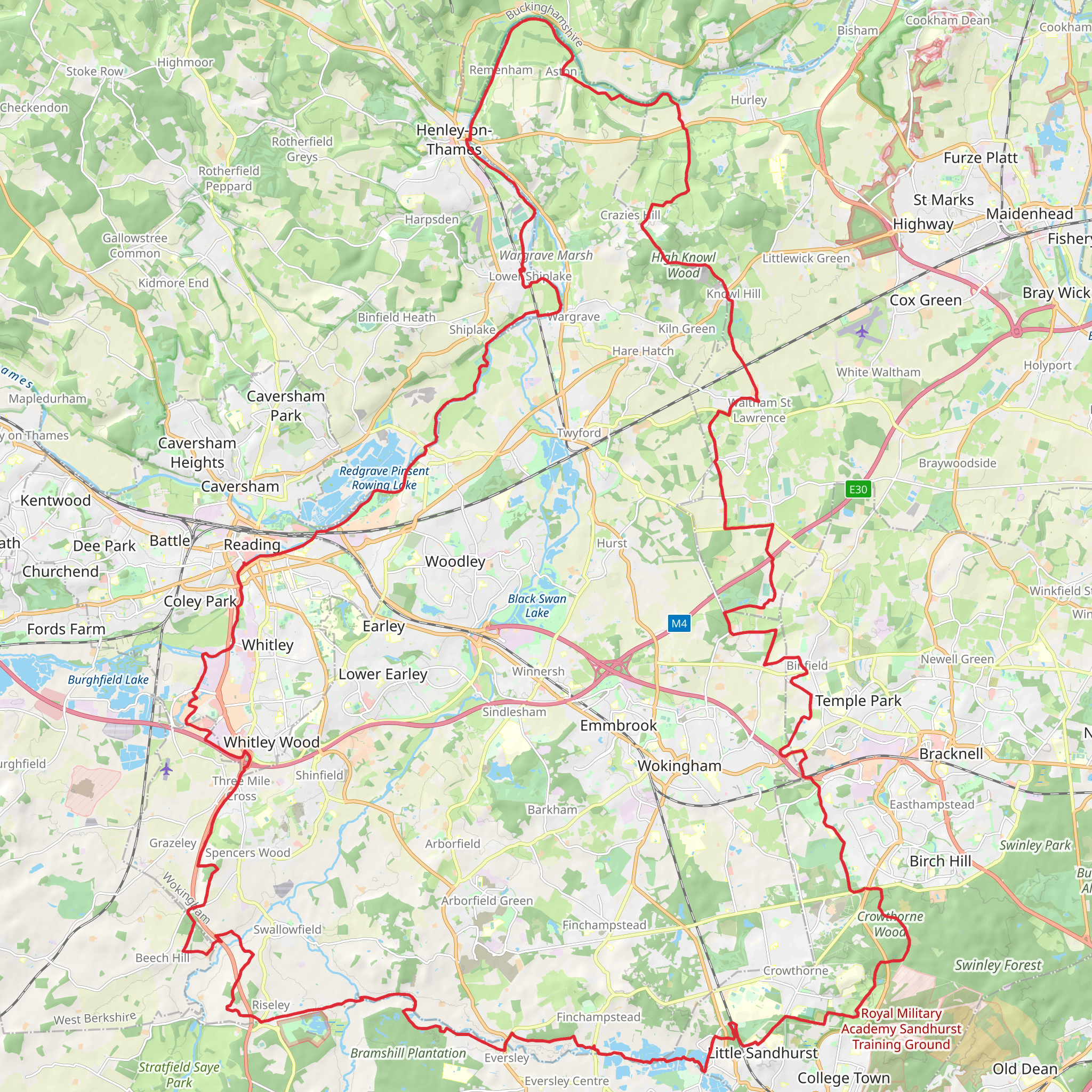 Wokingham Loop from Shiplake Station mobile static map