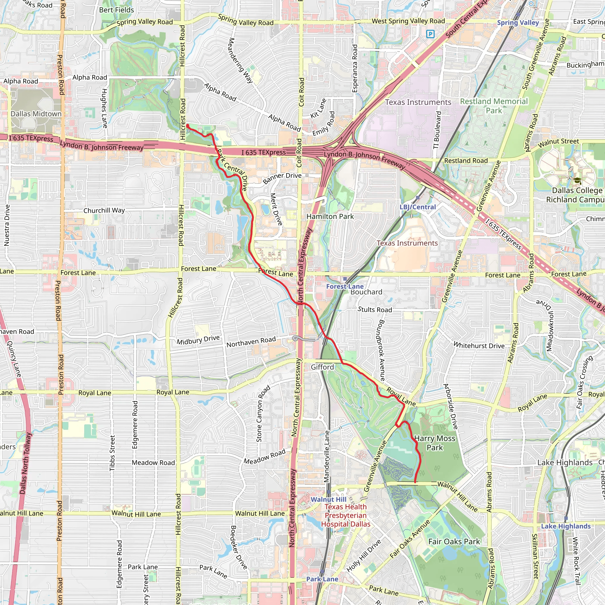 White Rock Creek Trail mobile static map