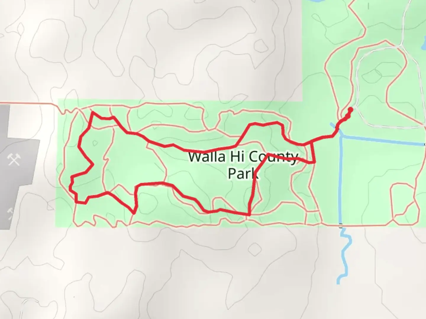 An image depicting the trail Walla Hi County Park Loop - Short and its surrounding area.