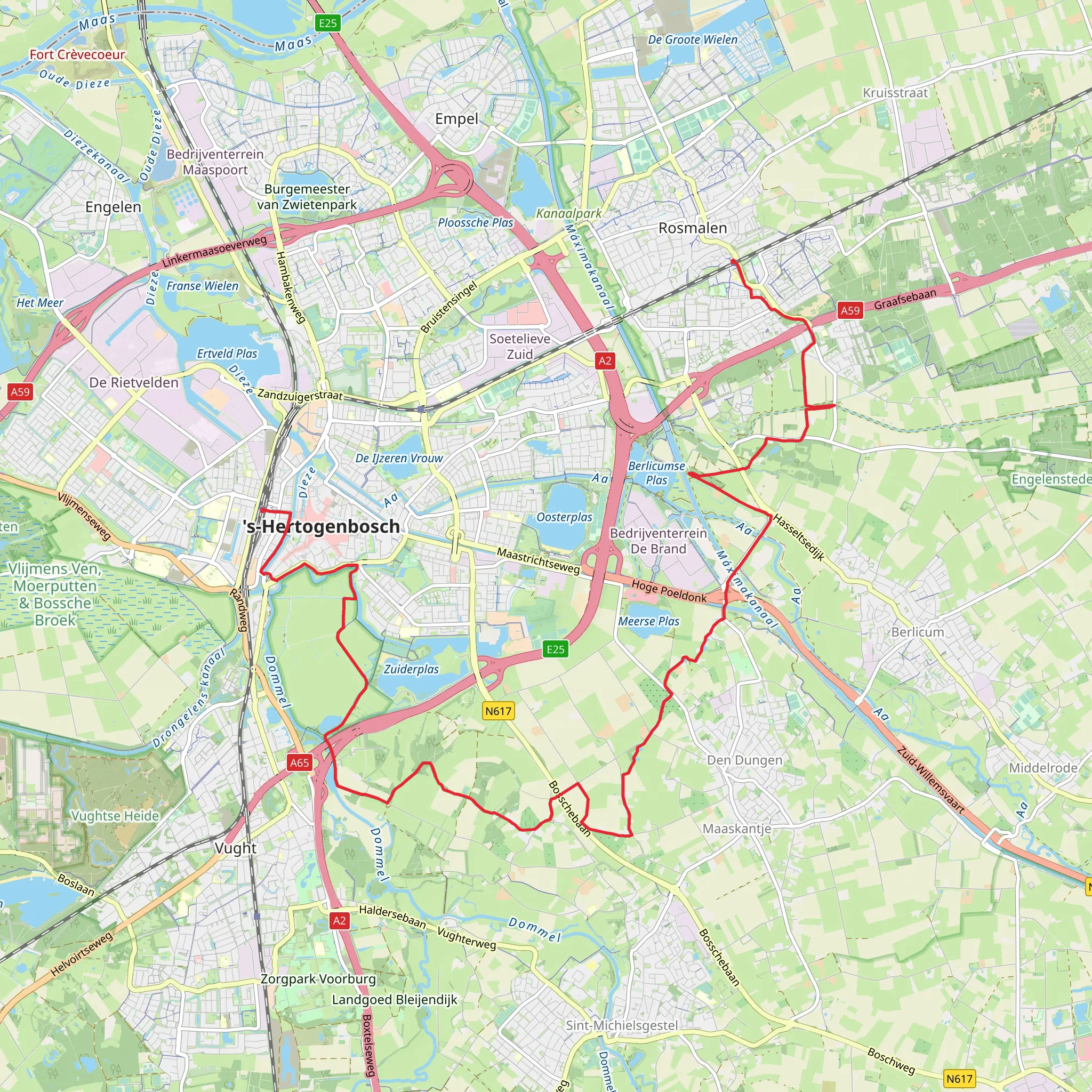Rosmalen to Hertogenbosch via Beusingsedijk and Sterrebos Weg mobile static map