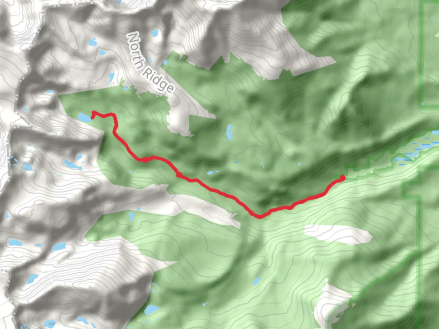 An image depicting the trail Thunder Lake via Copeland Falls side Trail and its surrounding area.