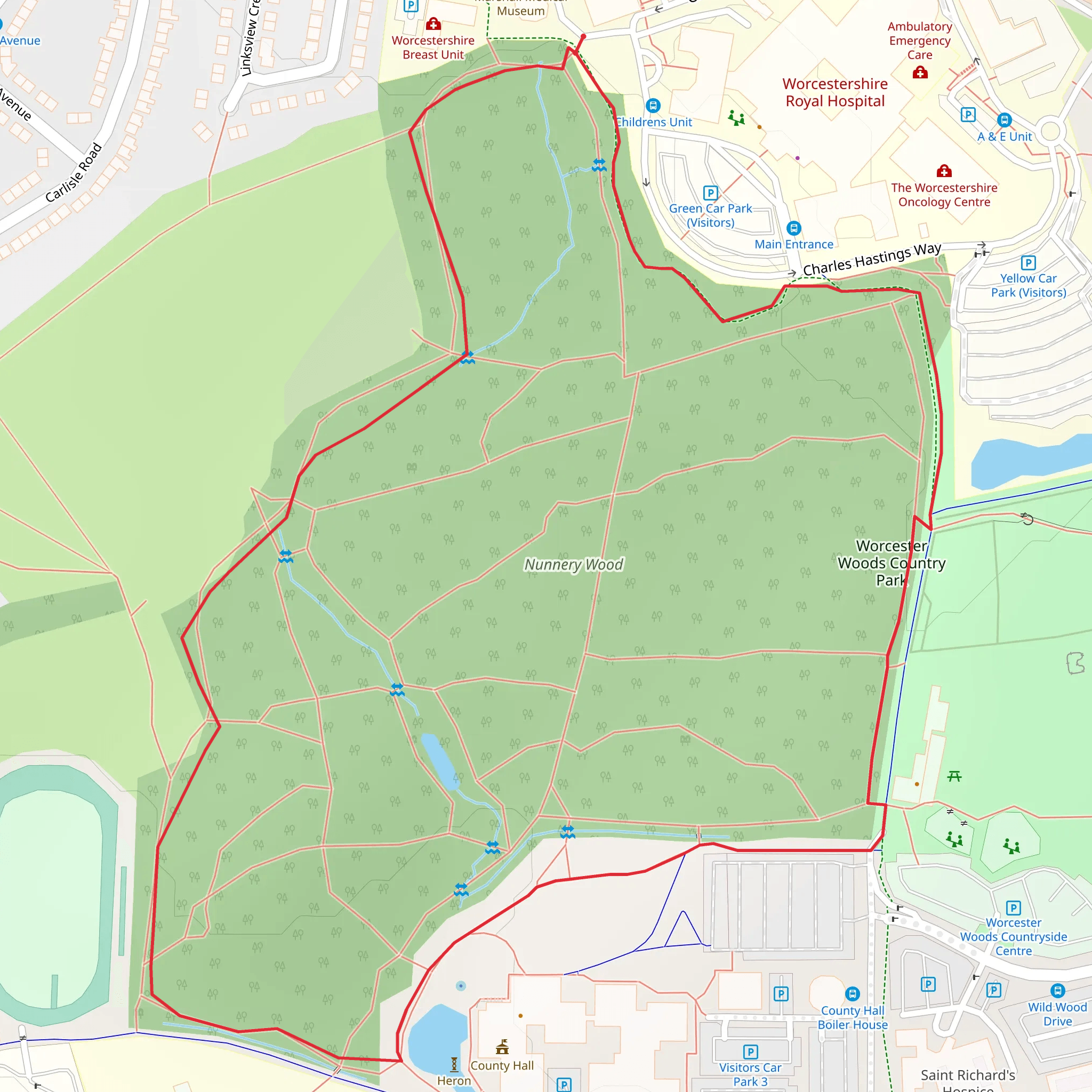 Worcester Woods Country Park Loop mobile static map