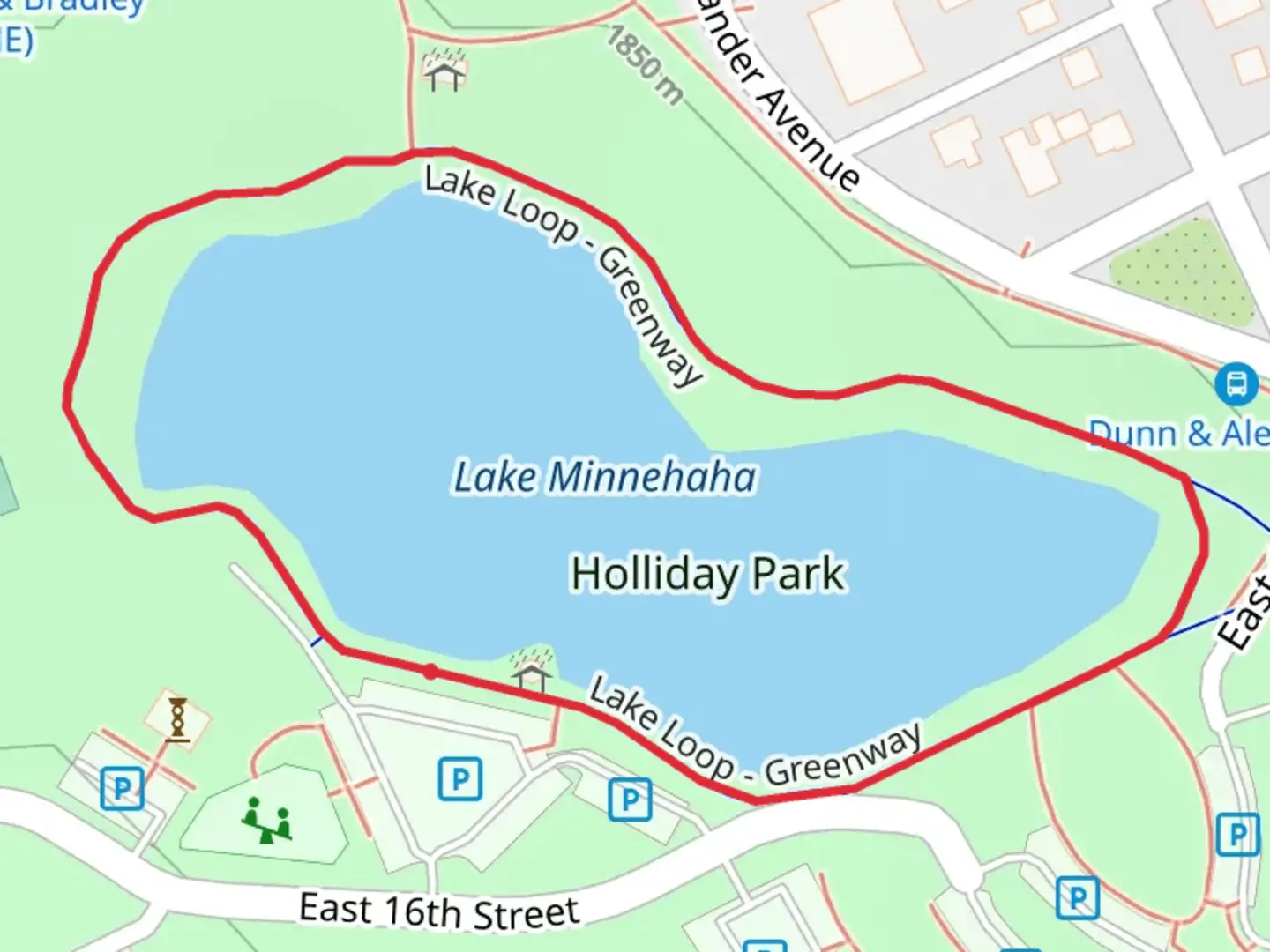 An image depicting the trail Lake Minnehaha Loop and its surrounding area.
