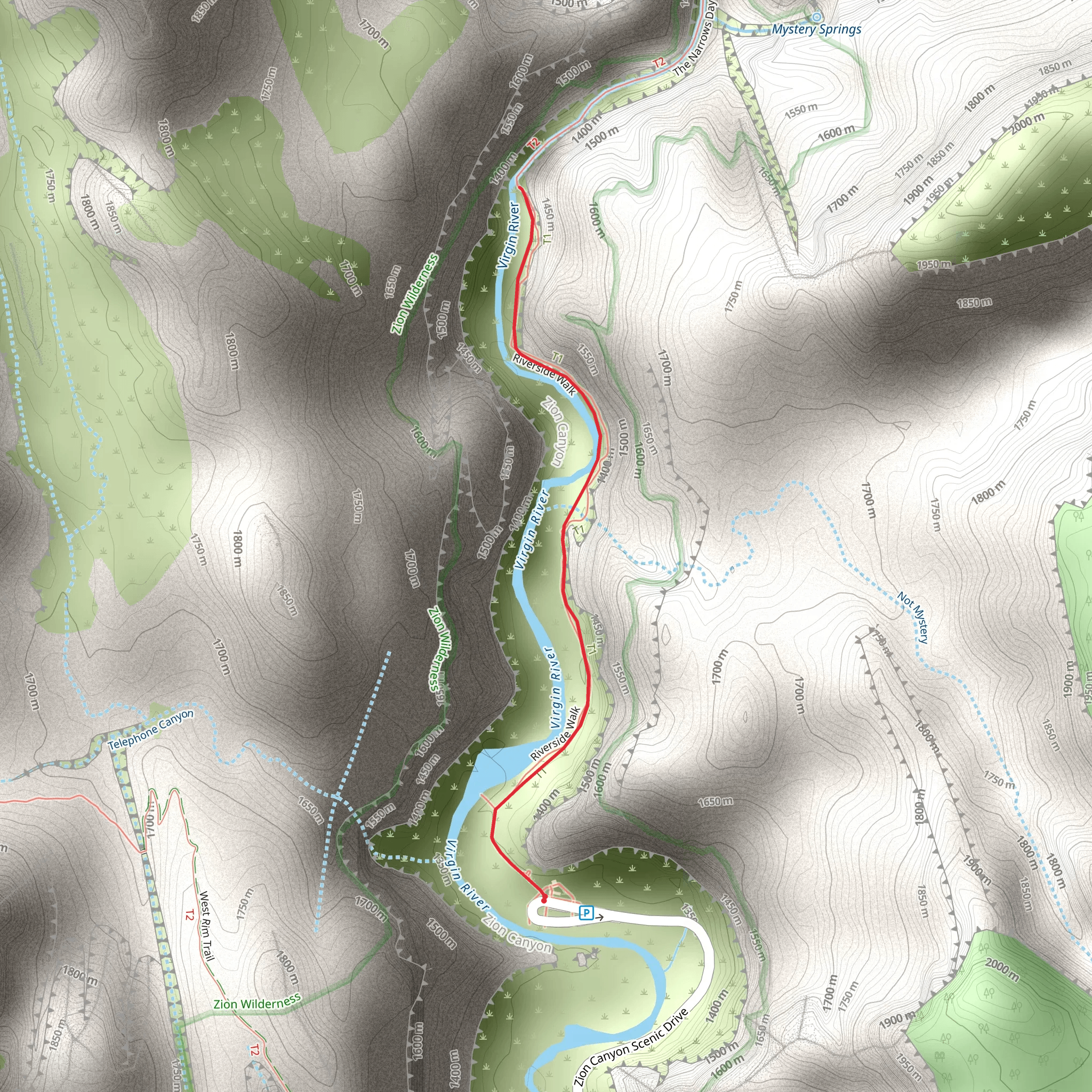 The Zion Narrows Riverside Walk Trail mobile static map