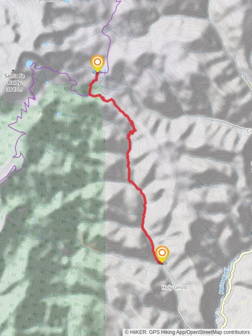An image depicting the trail Stewart Lake via Holy Ghost Trail and its surrounding area.