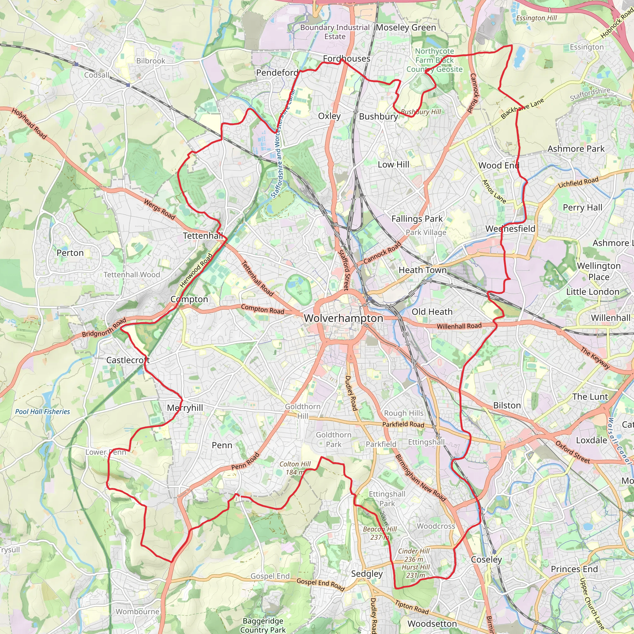 Wolverhampton Loop via Monarch's Way mobile static map