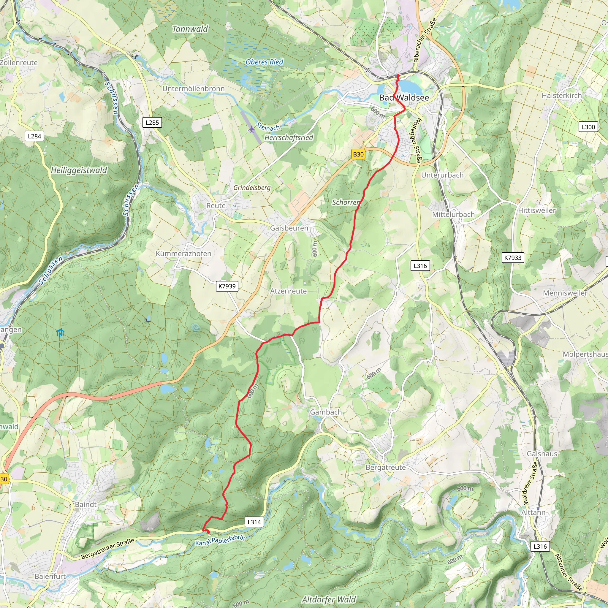 Waldbad to Bad Waldsee via Jakobsweg Ulm - Konstanz mobile static map