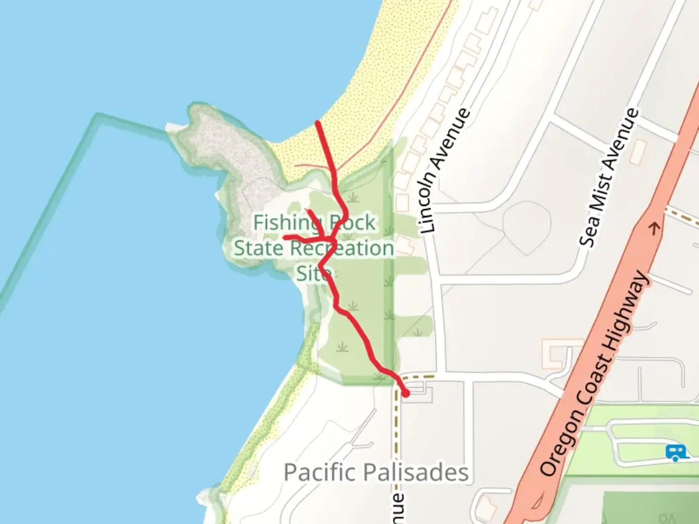 An image depicting the trail Fishing Rock - Oregon Coast Trail and its surrounding area.