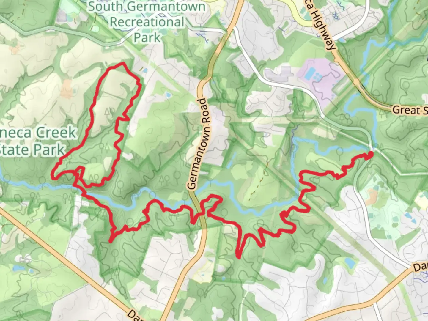 An image depicting the trail Seneca Ridge and White Loop Trail and its surrounding area.