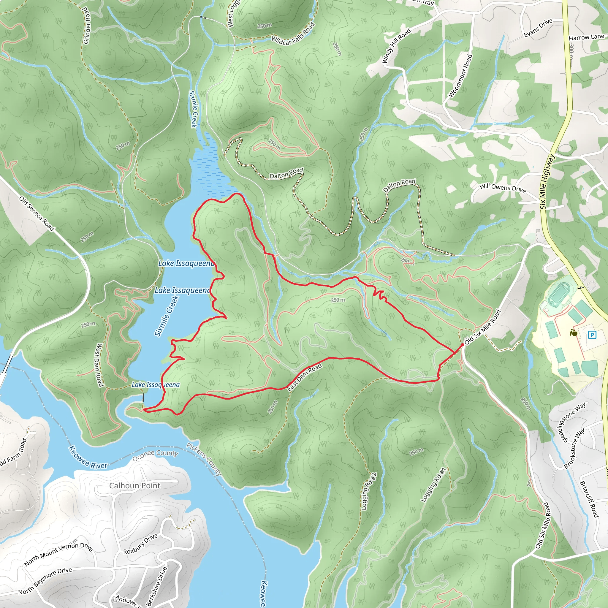 Issaqueena Lake, Collarbone Trail and Dam Road Loop mobile static map
