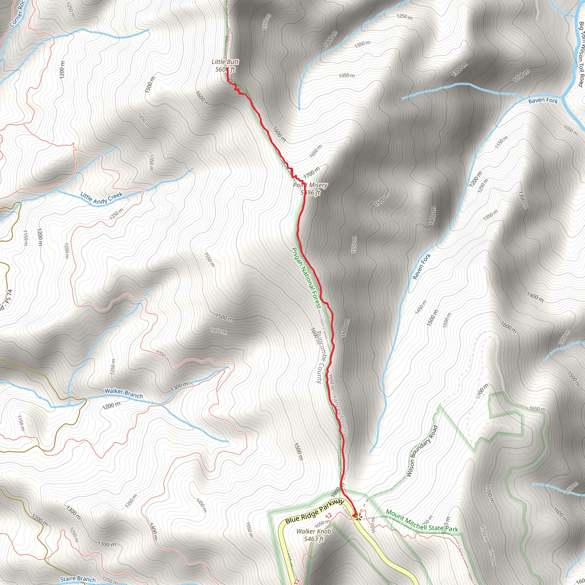Little Butt and Point Misery via Big Butt Trail mobile static map