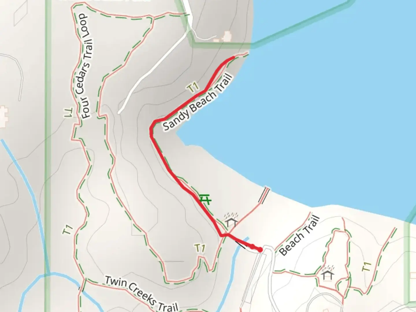 An image depicting the trail Sandy Beach Trail and its surrounding area.
