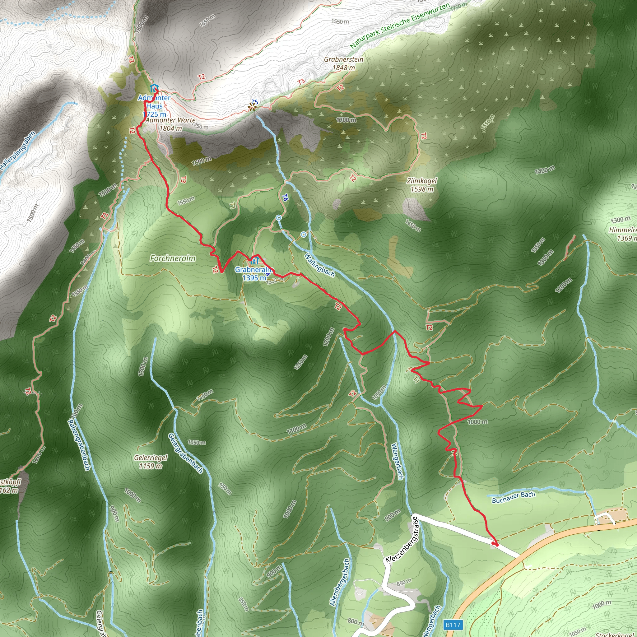 Admonterhaus via Grabneralm mobile static map