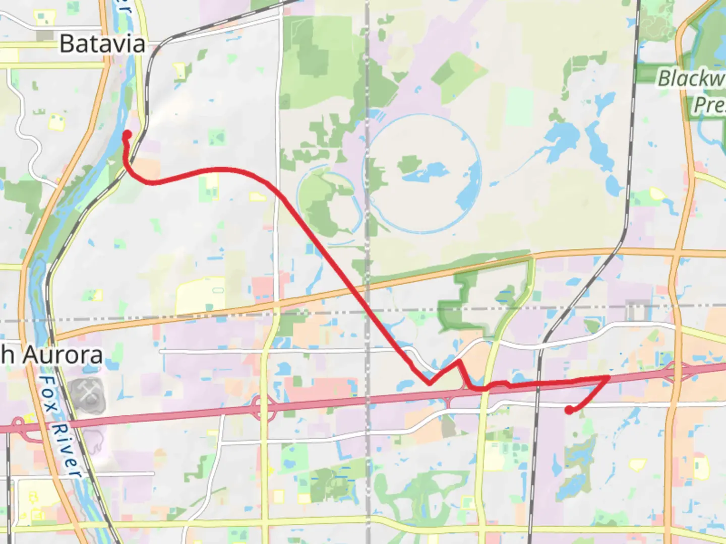 An image depicting the trail Fox river Trail and Illinois Prairie Path Batavia Spur and its surrounding area.