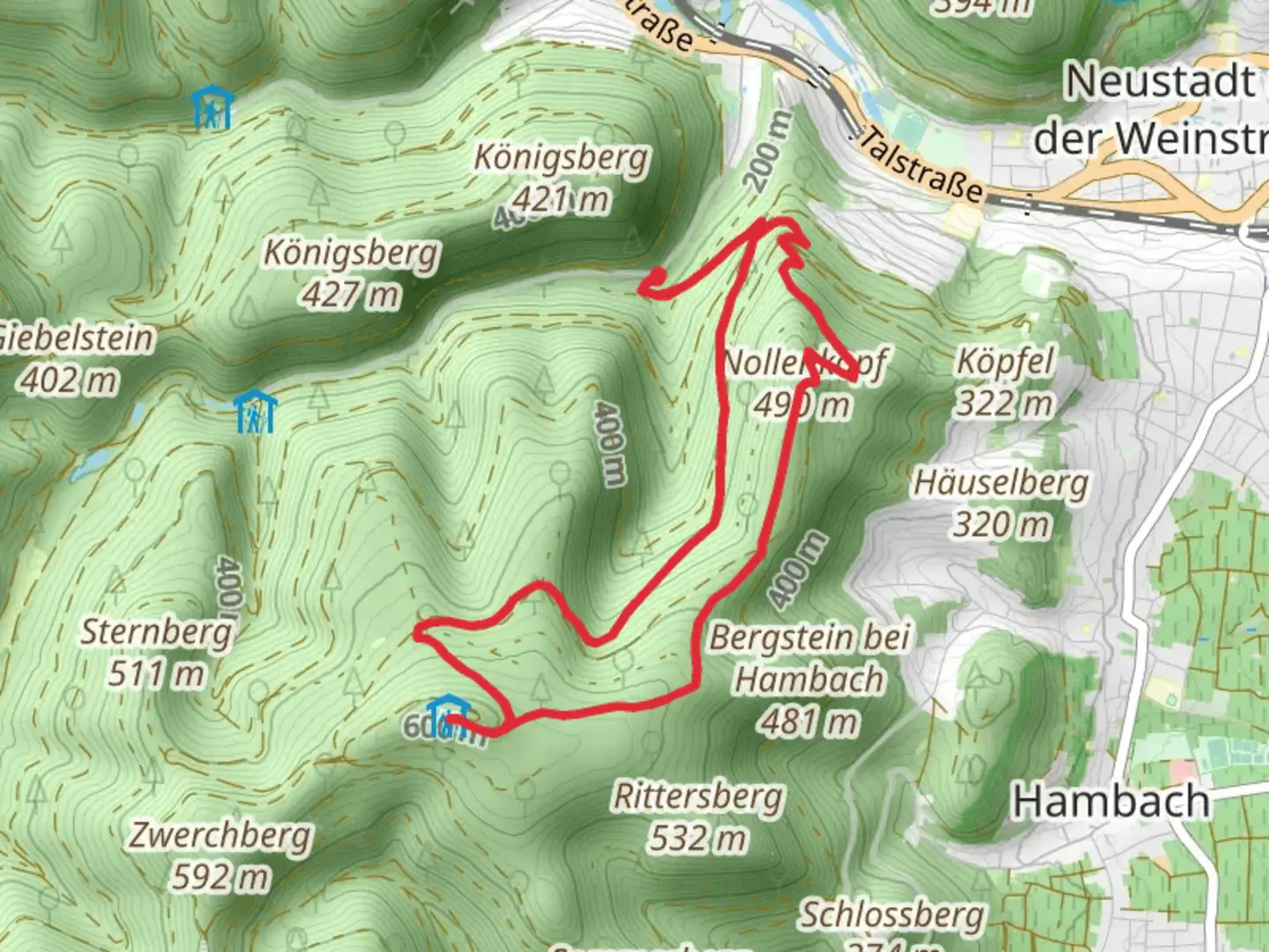 An image depicting the trail Nollenkopf and Hohe Loog via Loog Loop 3 and its surrounding area.