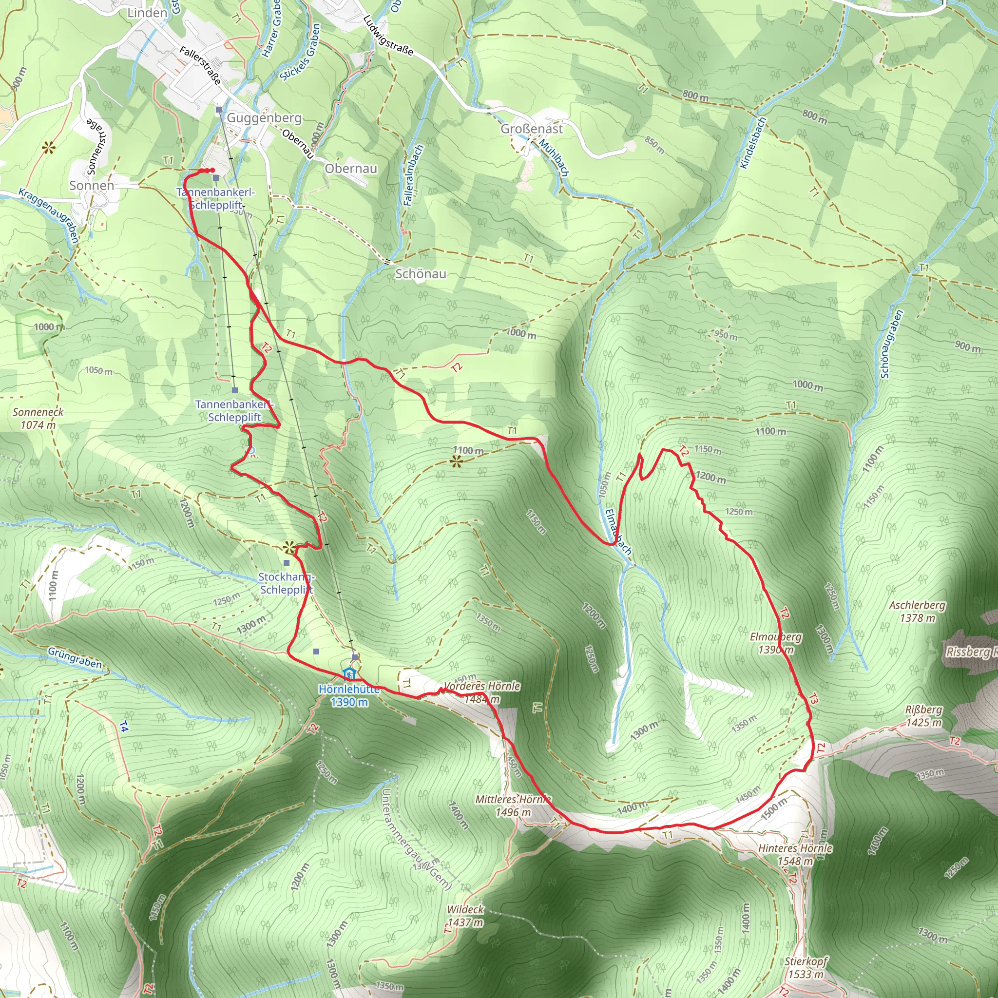 Elmauberg and Vorderes Hörnle Peak Loop via Sommerweg mobile static map