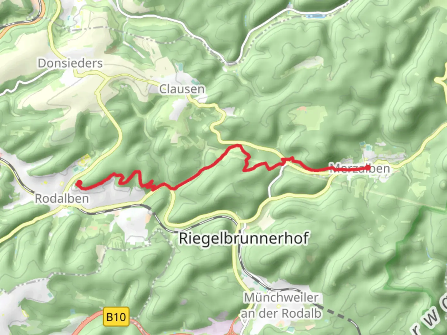 An image depicting the trail Rodalben to Merzalben via Pfaelzer Waldpfad and its surrounding area.