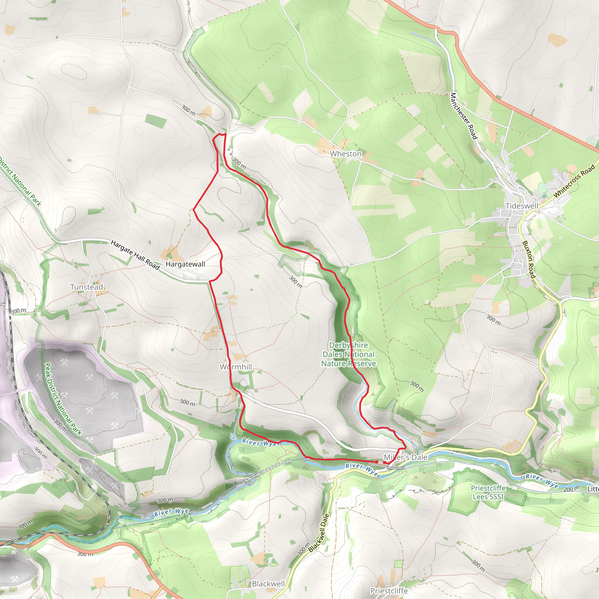 Miller's Dale Car Park - Monk's Dale - Peter Dale - Wormhill - Miller's Dale mobile static map