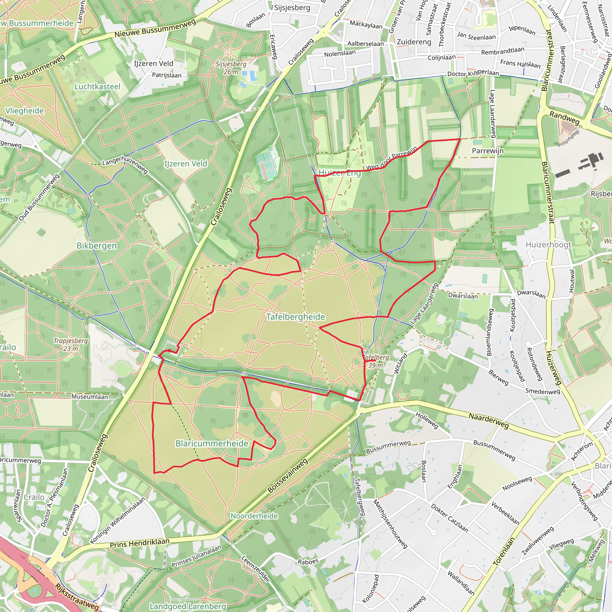 Huizer Eng, Tafelberg and Blaricummerheide Loop mobile static map