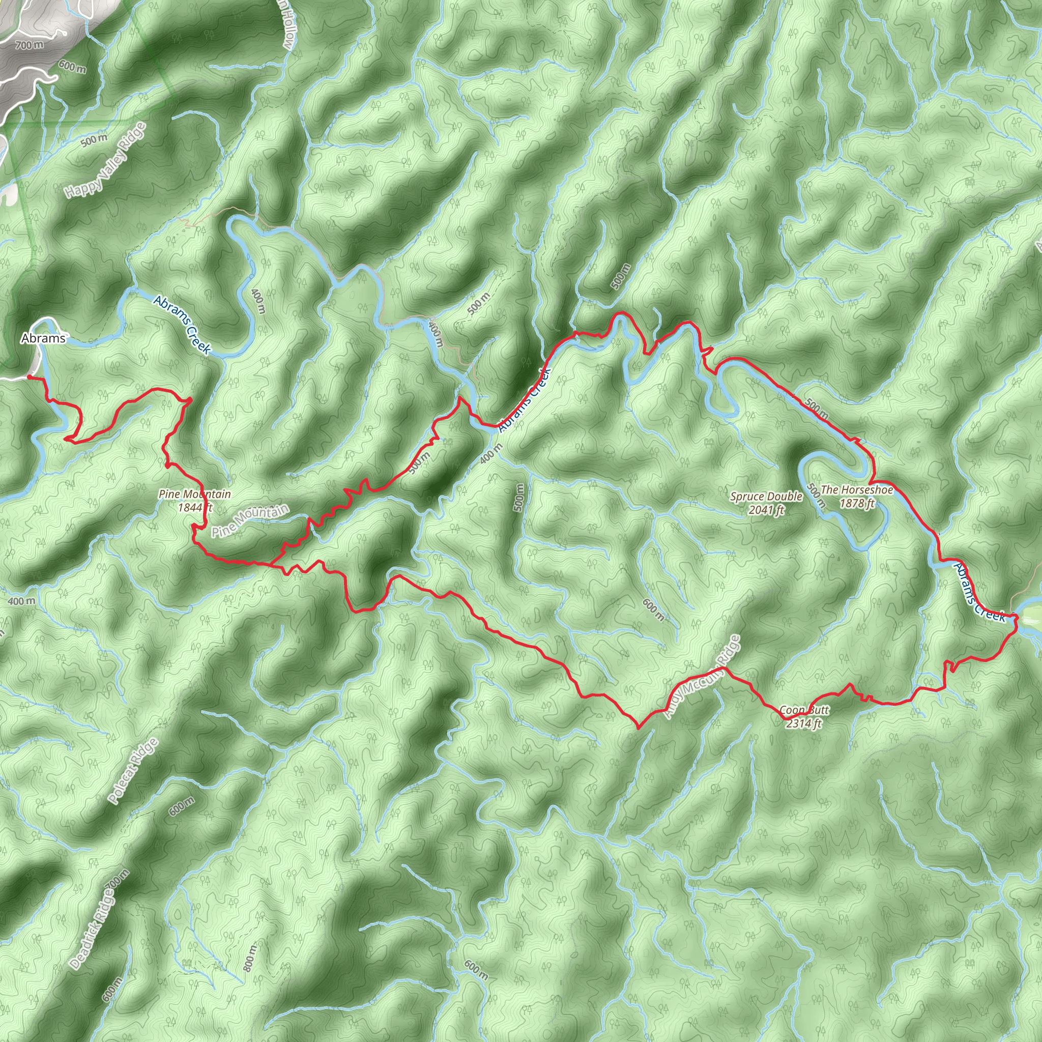 Rabbit Creek, Abrams Falls and Hannah Mountain Loop Trail via Scott Gap mobile static map