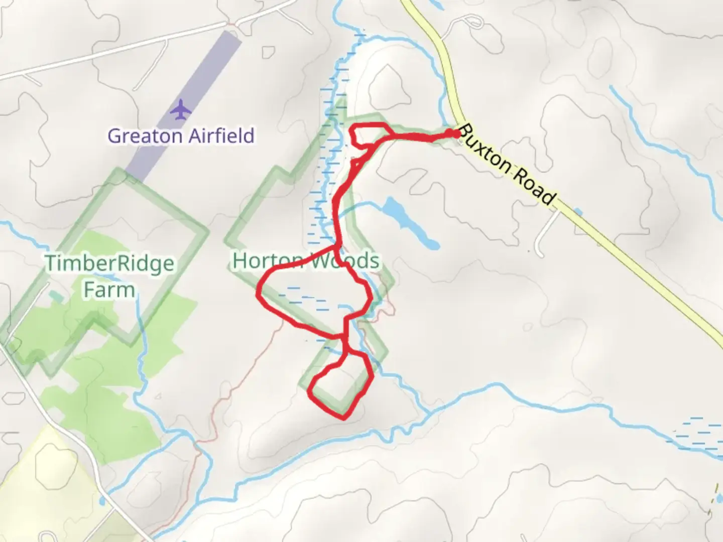 An image depicting the trail Stackpole Creek from Buxton Road and its surrounding area.