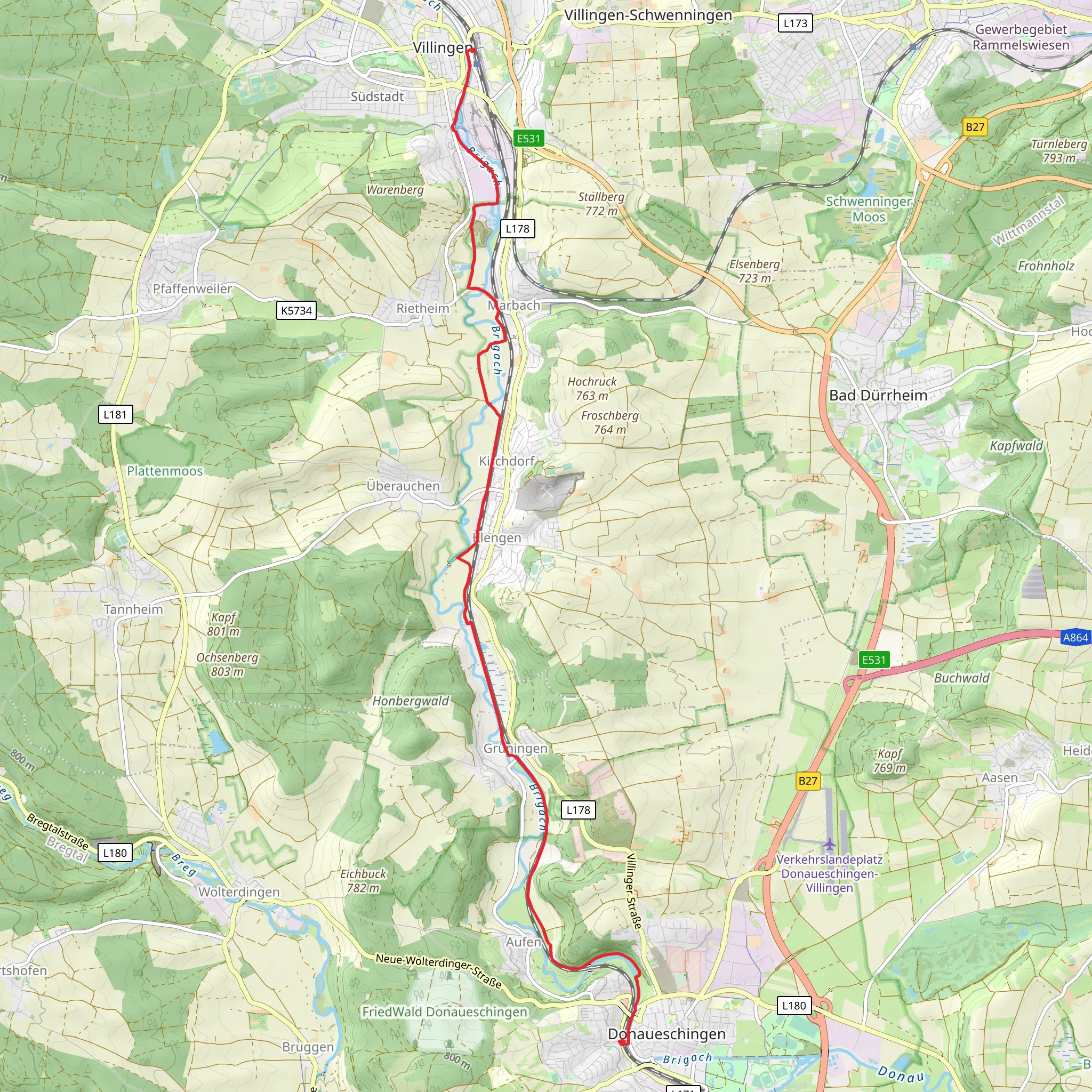 Donaueschingen to Villingen Walk mobile static map
