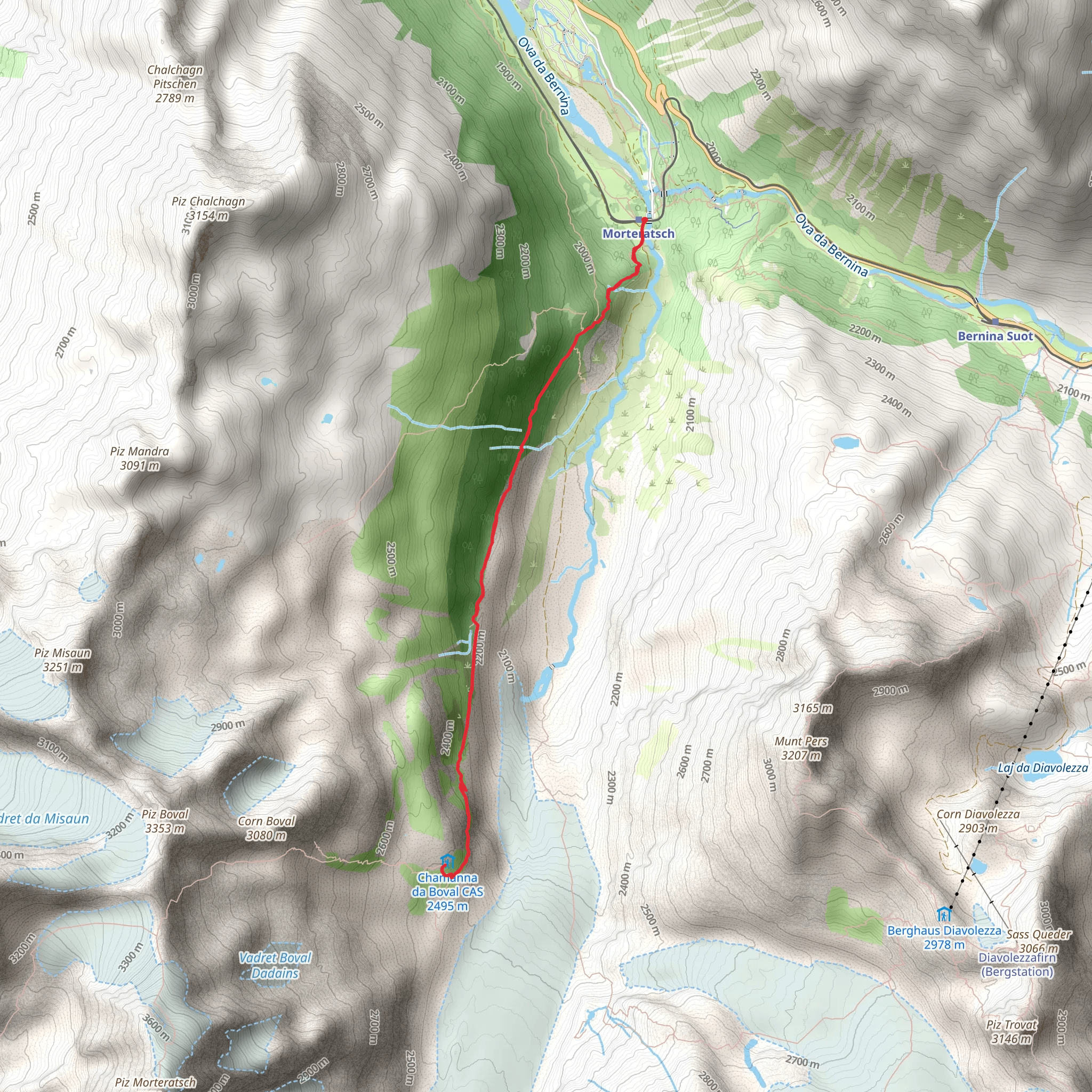 Morteratsch Glacier and the Boval Hut mobile static map