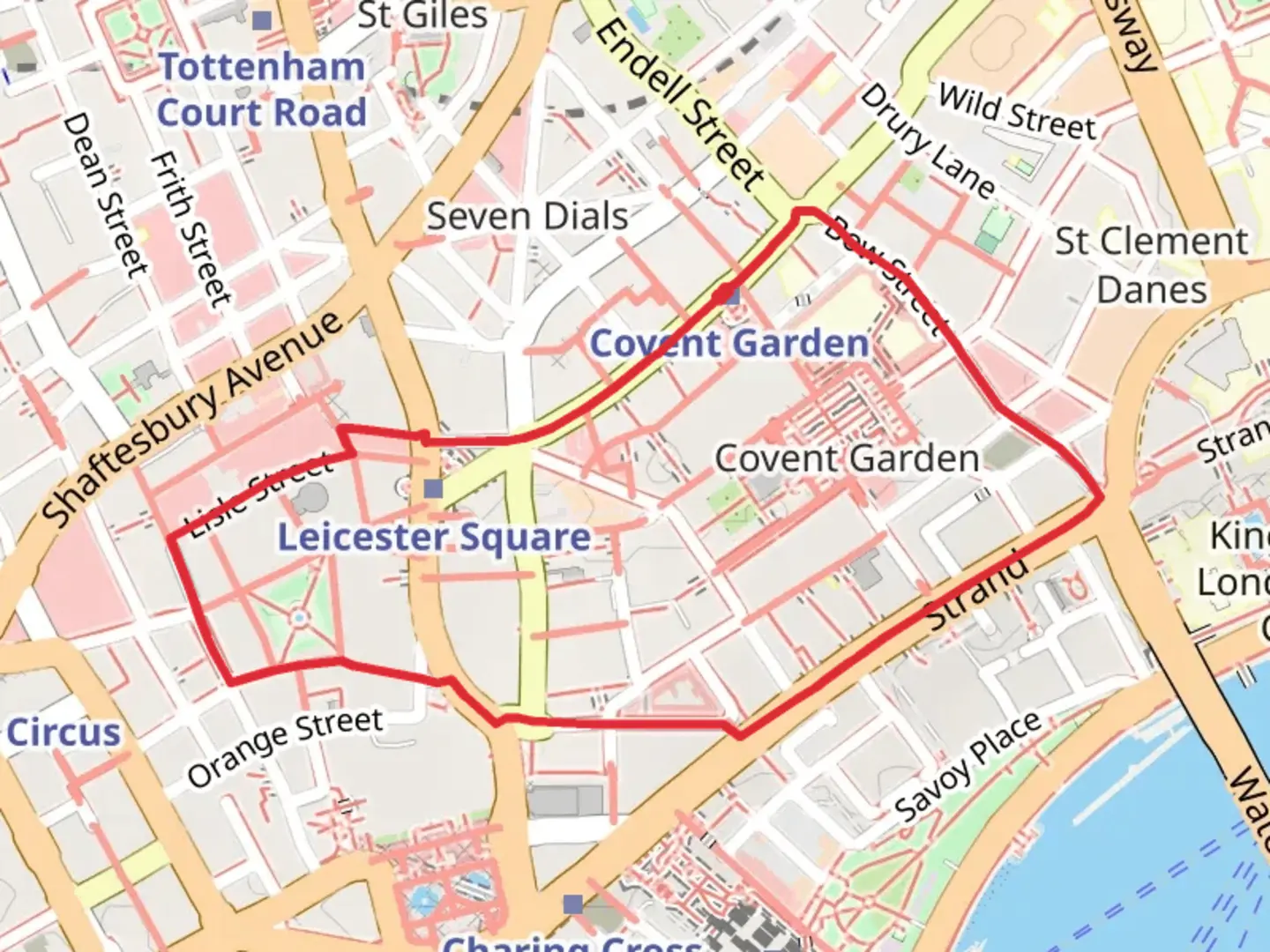 An image depicting the trail Convent Garden and Leicester Square Loop and its surrounding area.
