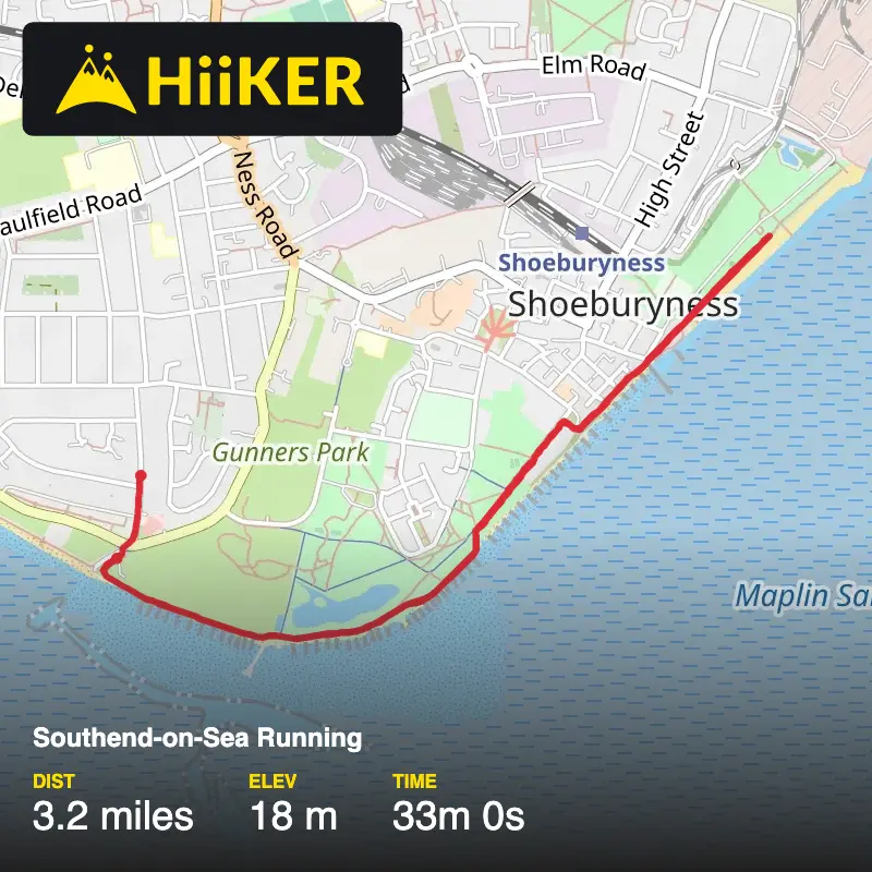 A map preview of the recording Southend-on-Sea Running.