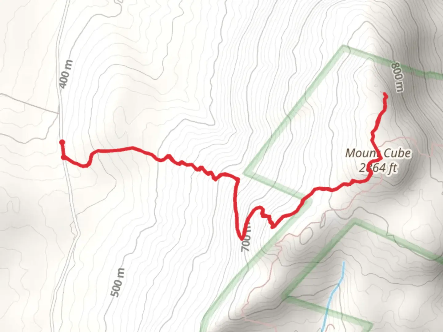 An image depicting the trail Mount Cube from Baker Road and its surrounding area.