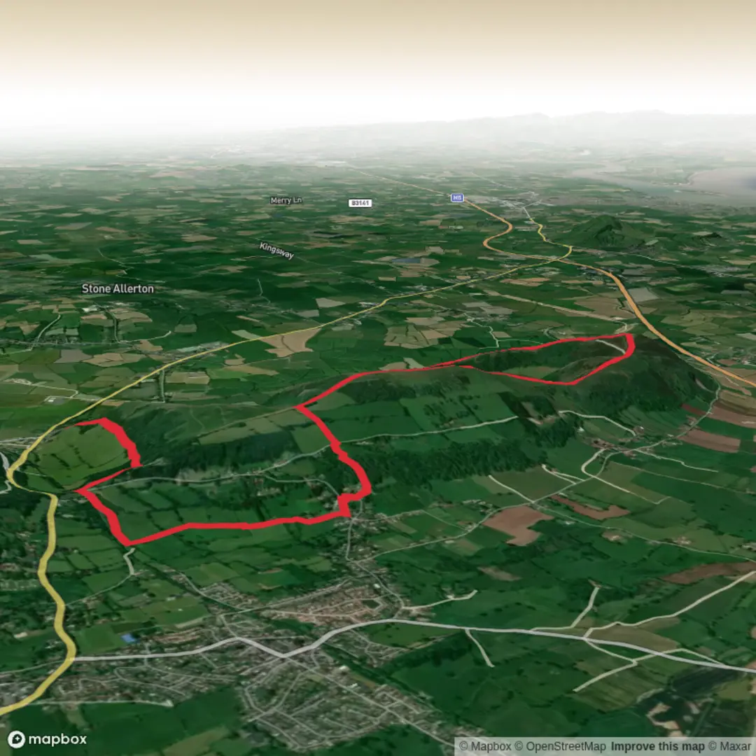 An image depicting the trail Compton Hill & Crook Peak - Upper Limits UK and its surrounding area.