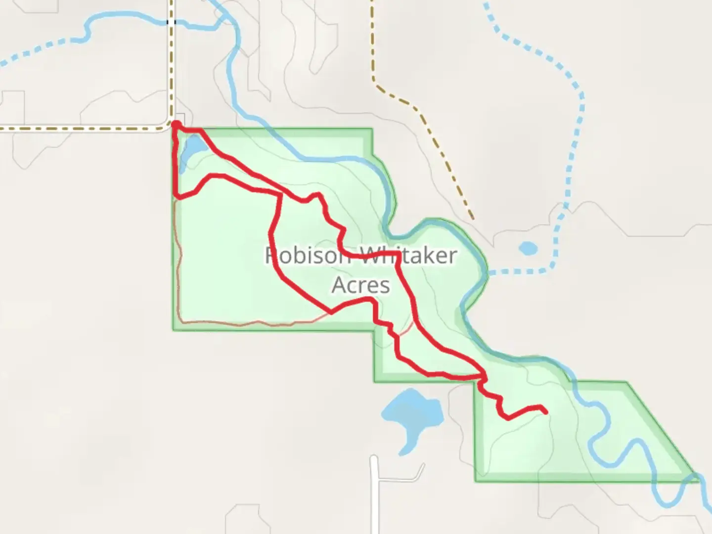 An image depicting the trail Robinson Wildlife Acres Loop and its surrounding area.