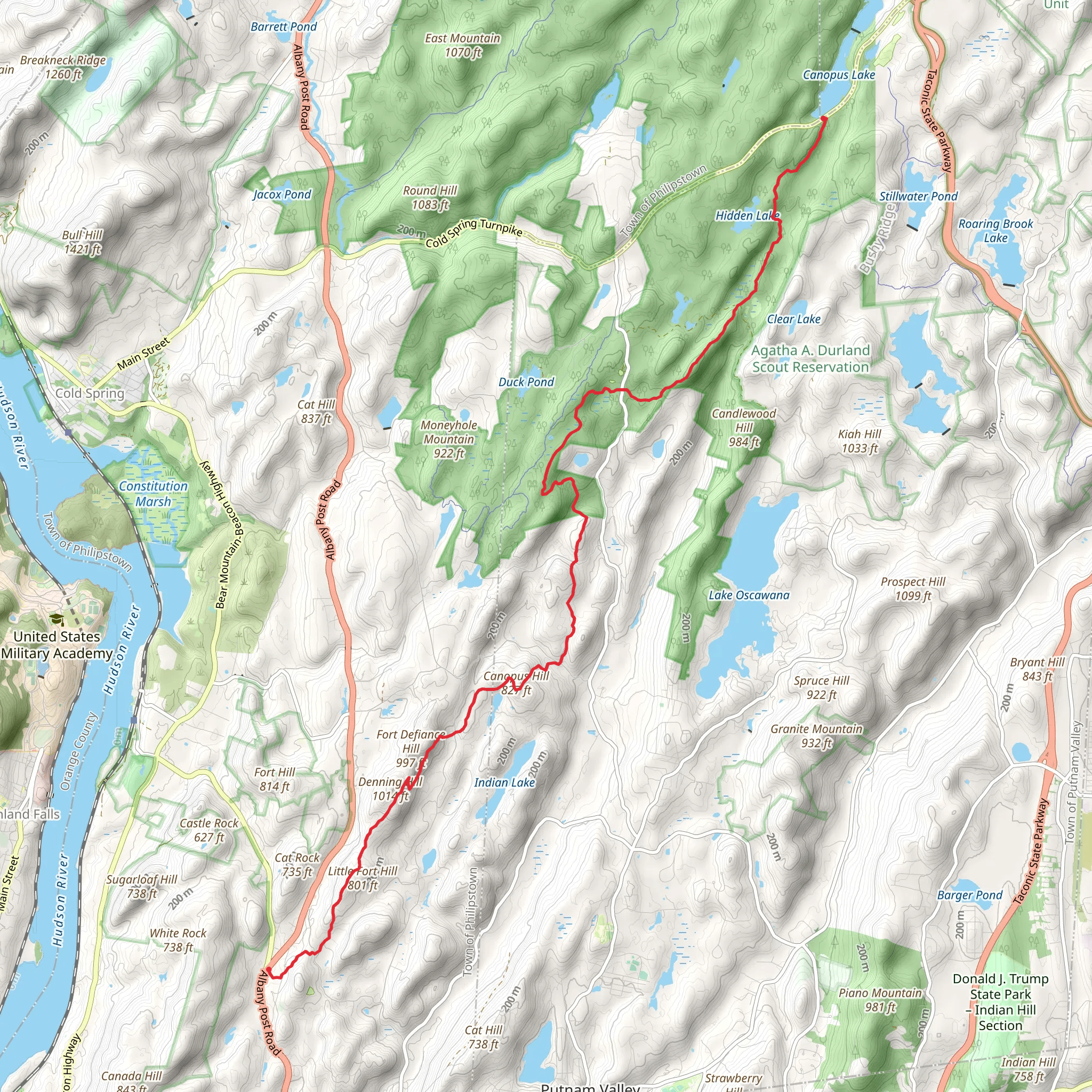 Canopus Lake to Graymoor Trail mobile static map