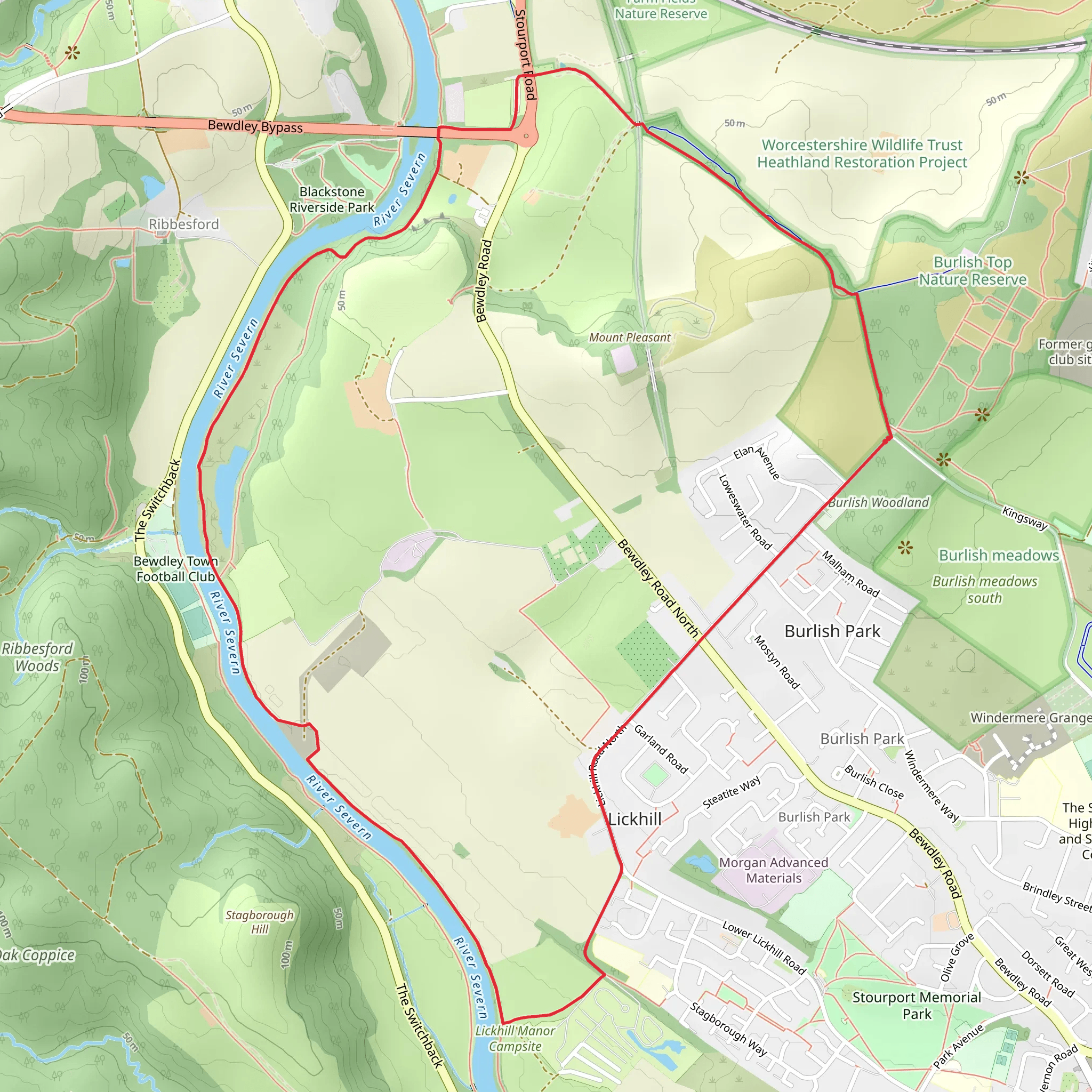 Stokes Wood and River Severn Loop mobile static map