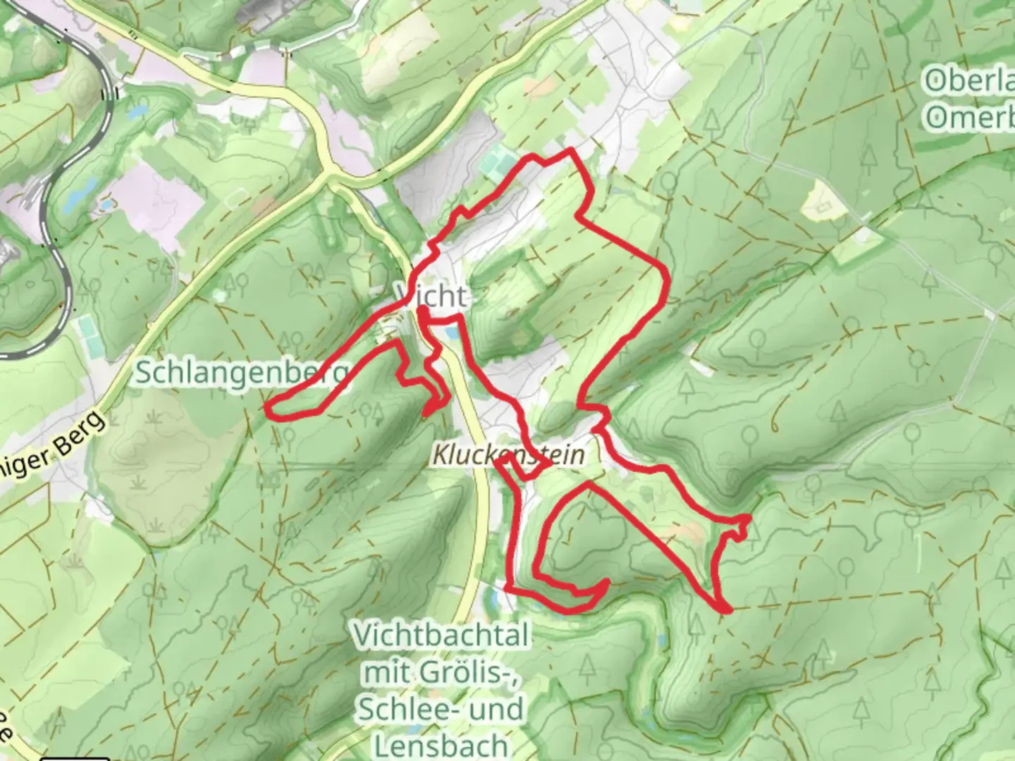 An image depicting the trail Kupferroute and Lehmjoeres Weg Loop and its surrounding area.