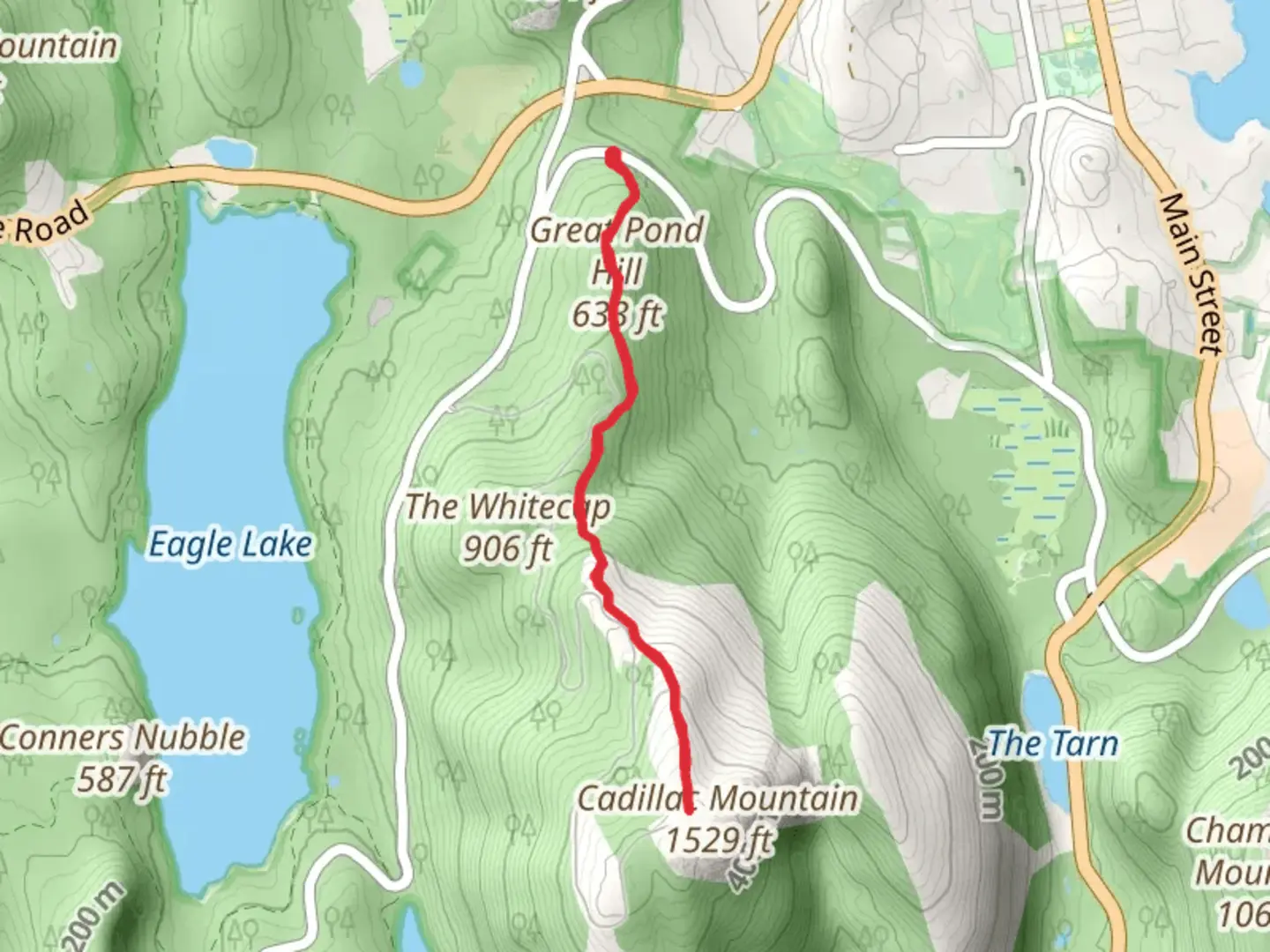 An image depicting the trail Cadillac North Ridge Trail via Great Pond Hill and its surrounding area.