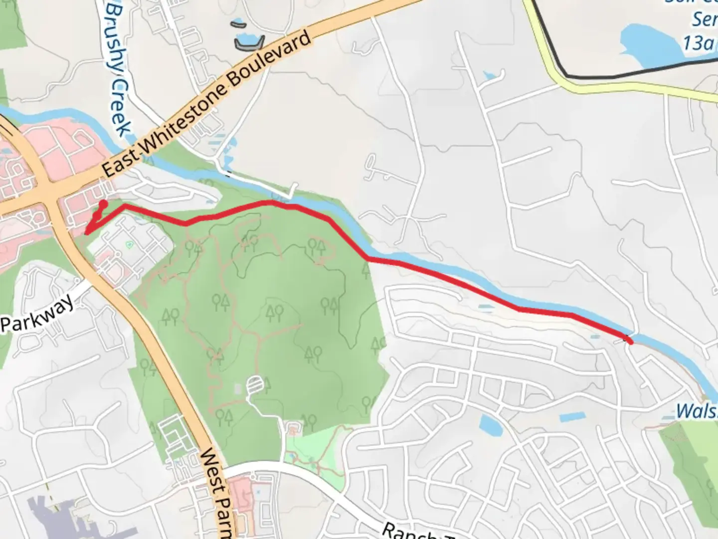 An image depicting the trail Red Horn to Katy Ln Trail and its surrounding area.