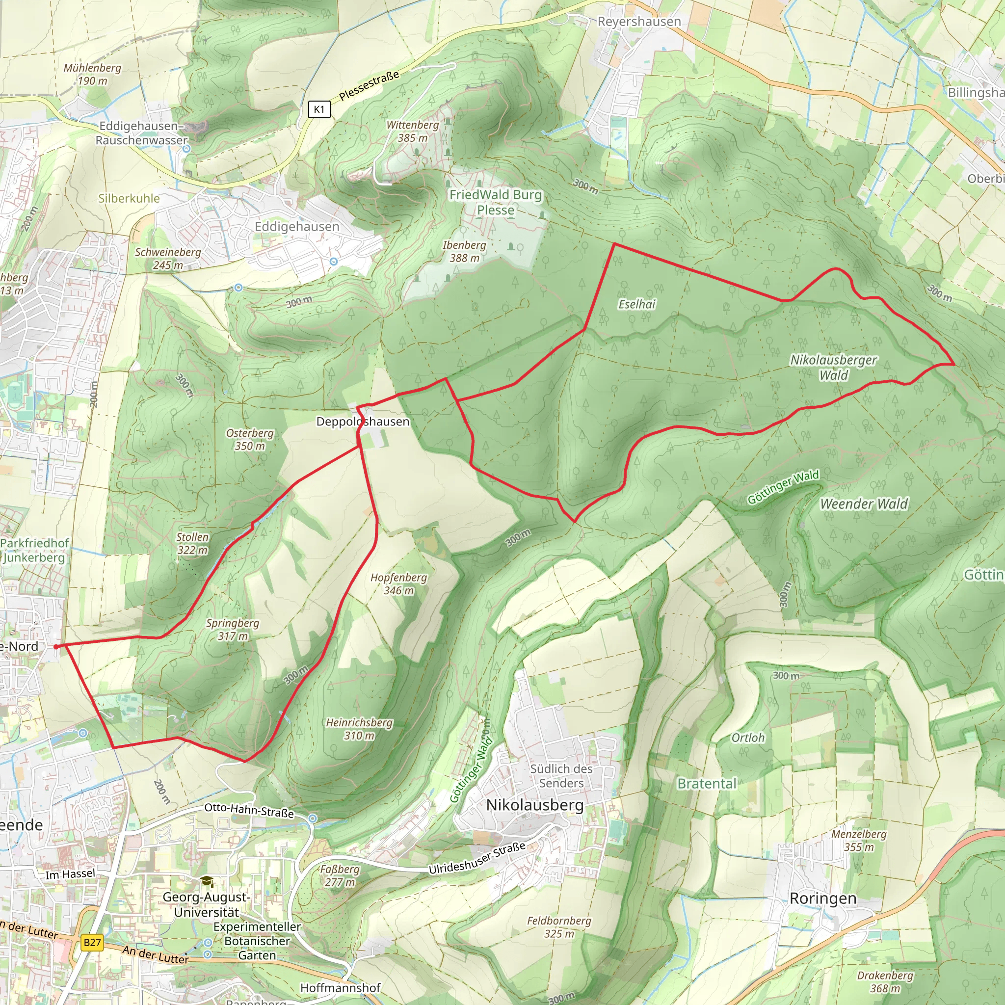 Weendenord and Nikolausberger Wald Loop mobile static map