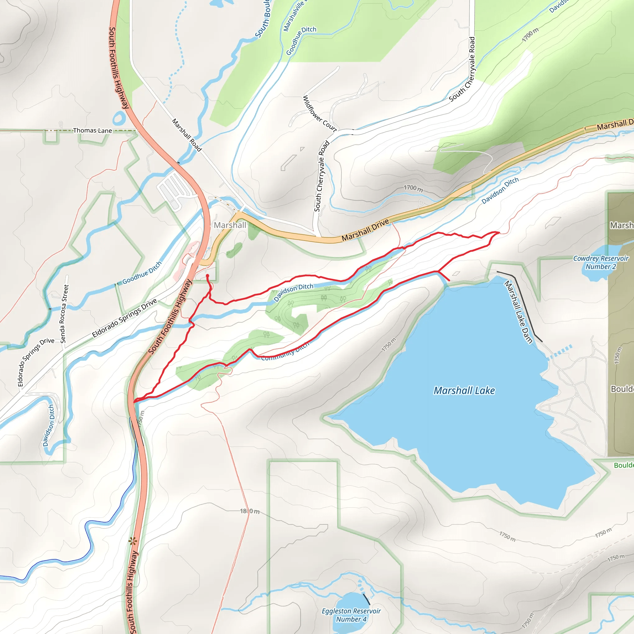 Marshall Valley - Cowdrey Draw - Community Ditch - Coal Seam Loop Trail mobile static map
