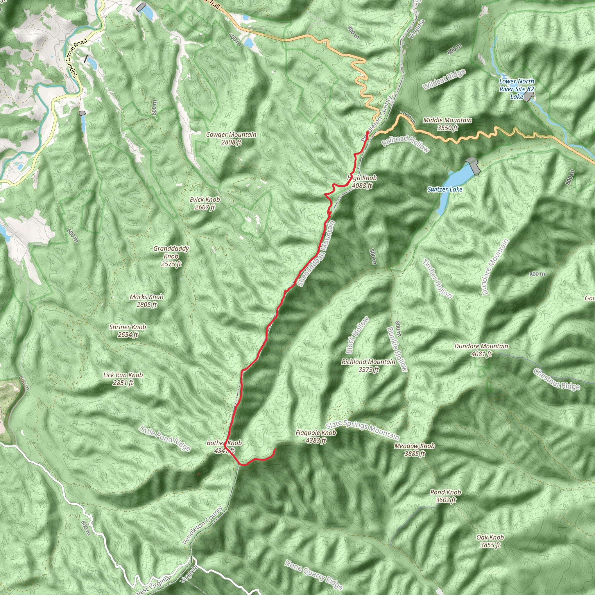 Shenandoah Mountain Trail mobile static map