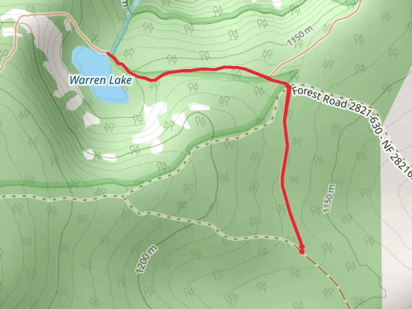 An image depicting the trail Warren Lake via Mitchell Point Trail and its surrounding area.