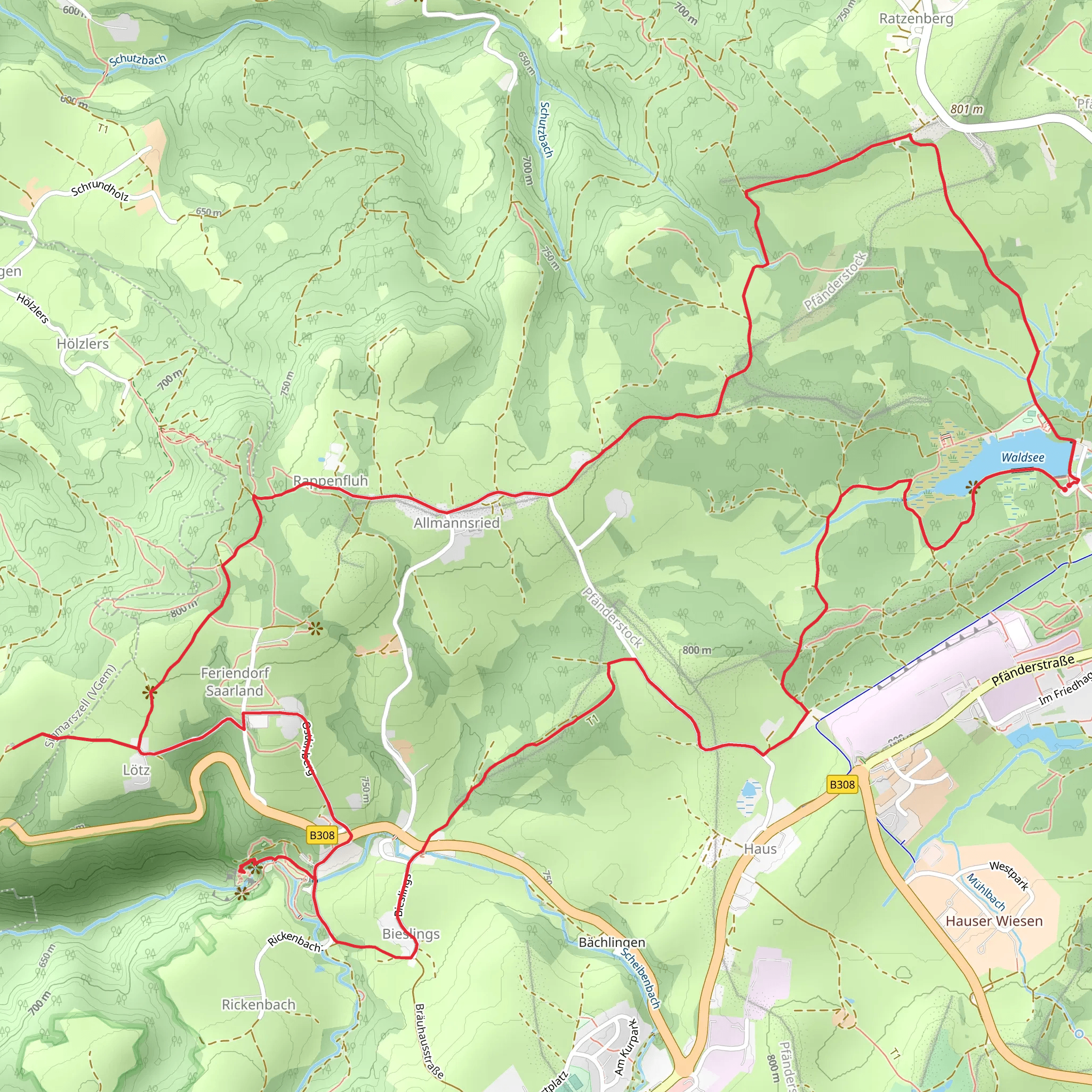 Waldsee and Wadderfall via Waldsee Rundweg mobile static map