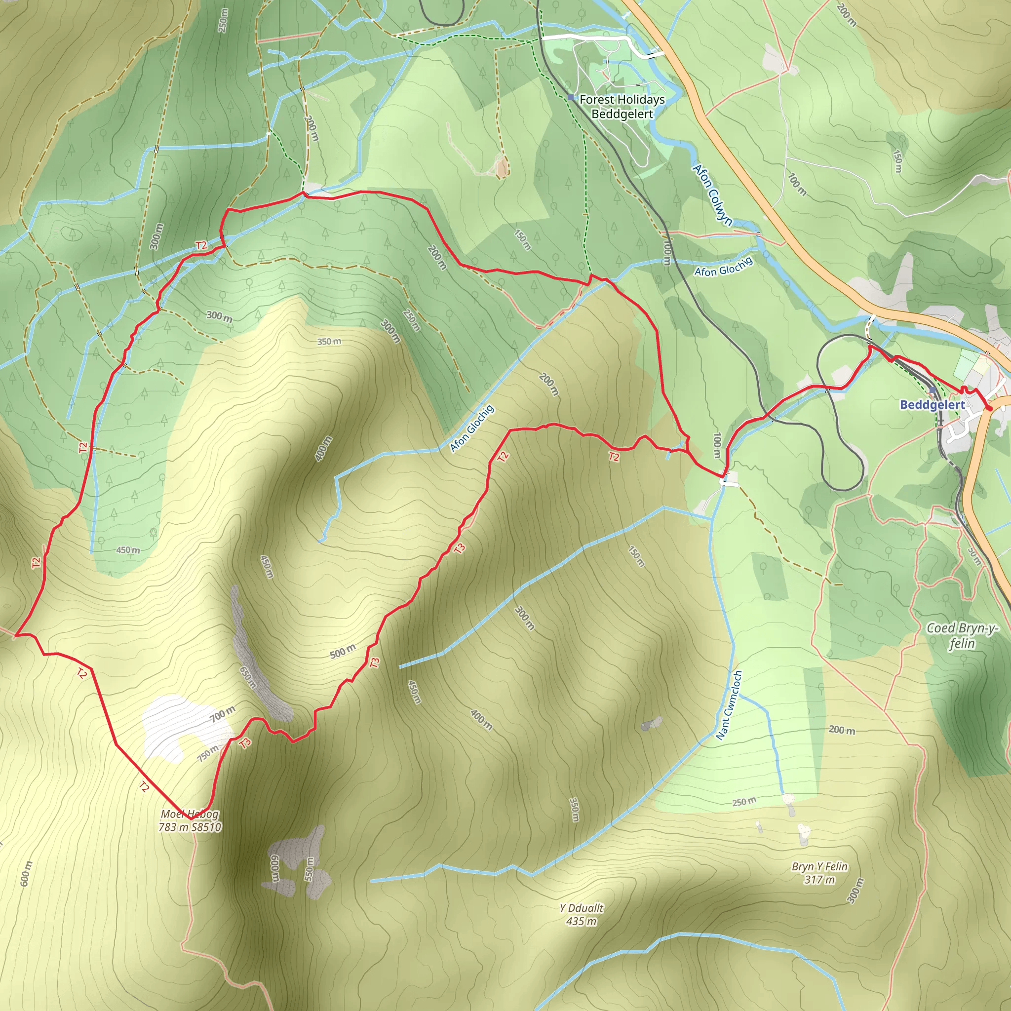 Moel Hebog from Beddgelert mobile static map