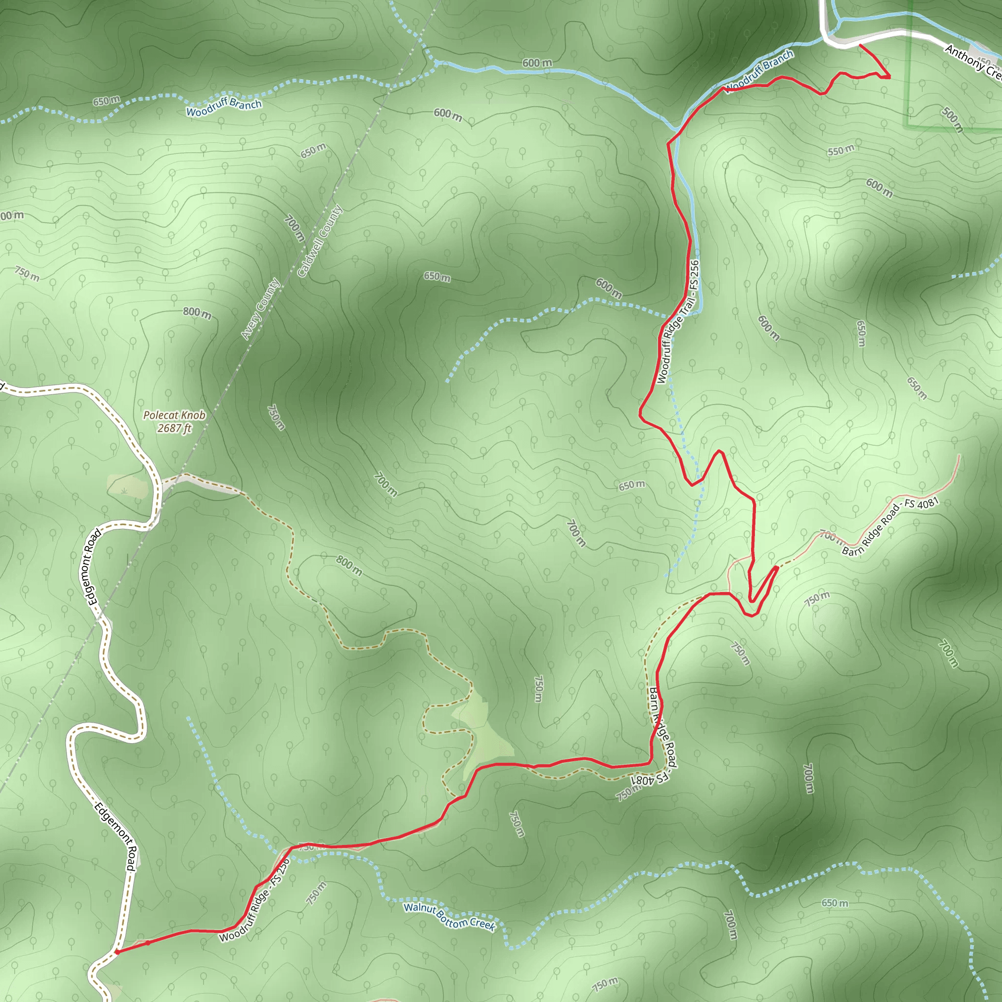 Woodruff Ridge Trail mobile static map
