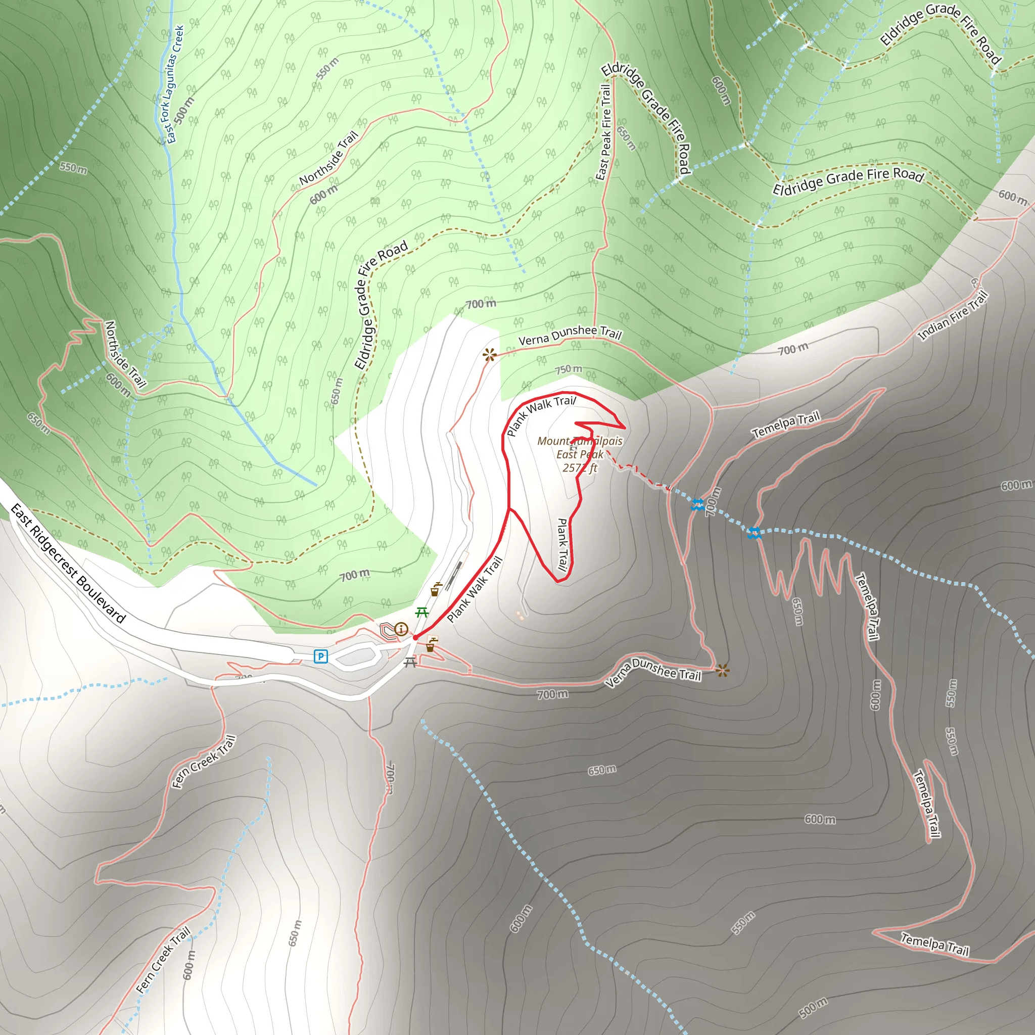 Mount Tamalpais East Peak via Plank Walk Loop Trail mobile static map