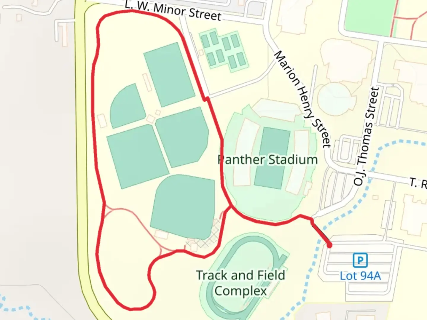 An image depicting the trail Practice Field Loop and its surrounding area.